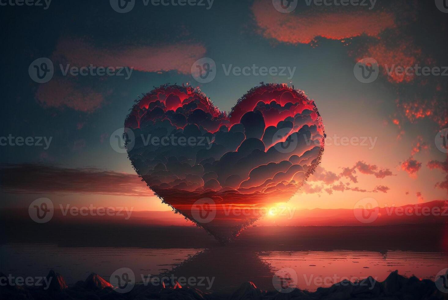 Red Heart tree background,red trees wallpaper.Valentine's day background with hearts. photo