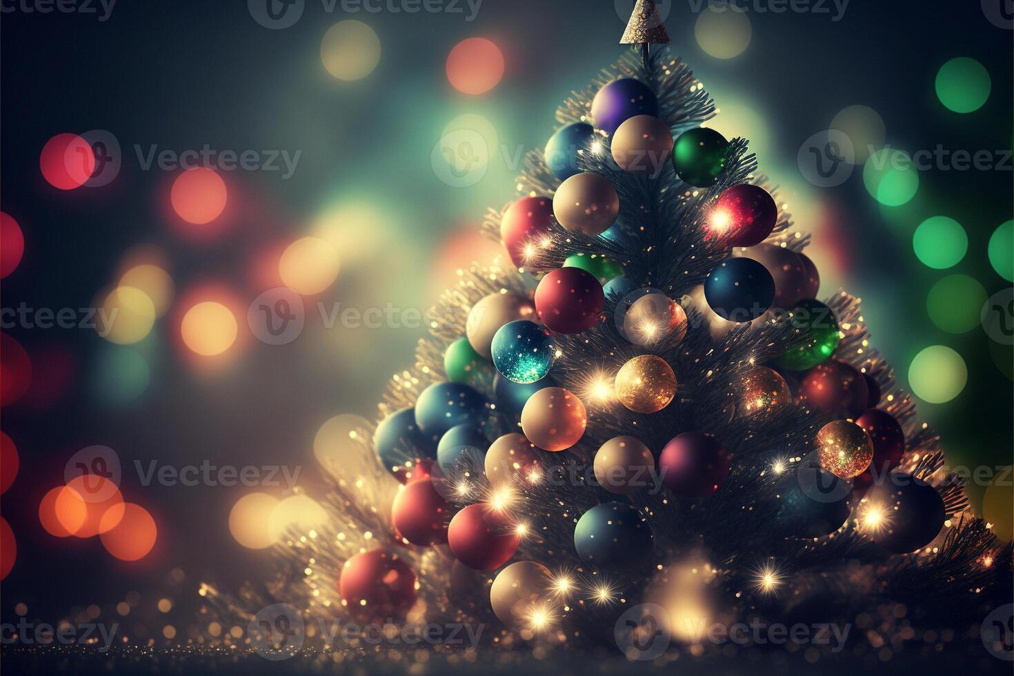 Beautifully decorated Christmas tree with gift boxes. Christmas and New Year's Eve. . photo