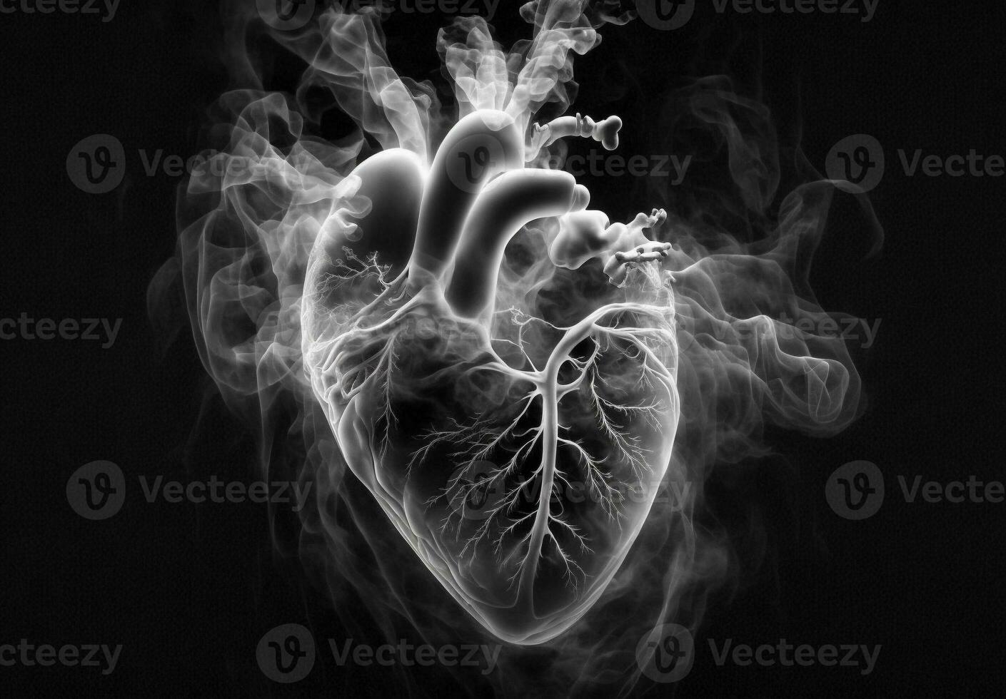 The human heart inhaled thick cigarette smoke. AI Generative. photo