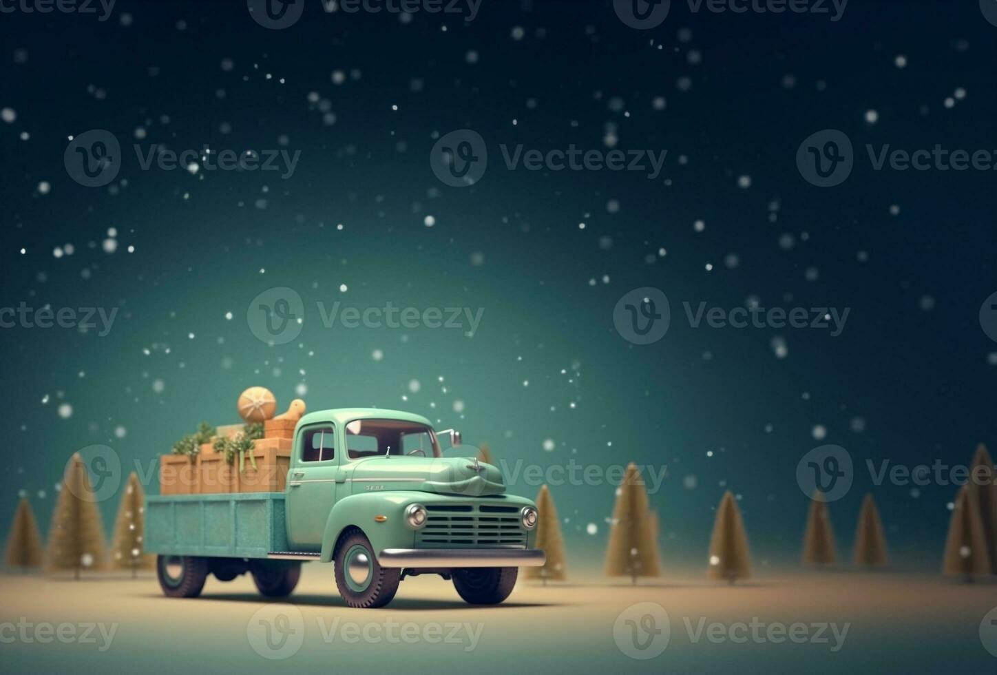 vintage truck with christmas tree merry christmas.  AI Generative. photo