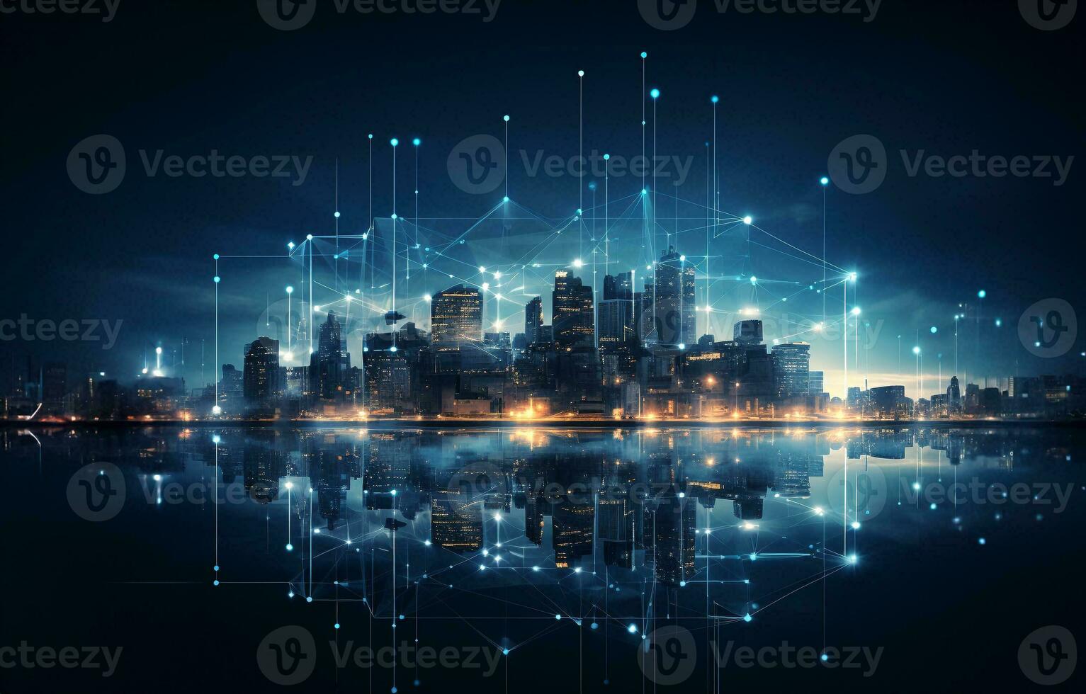 Creative telecommunication internet network connect in smart city, wireless digital connection. AI Generative. photo