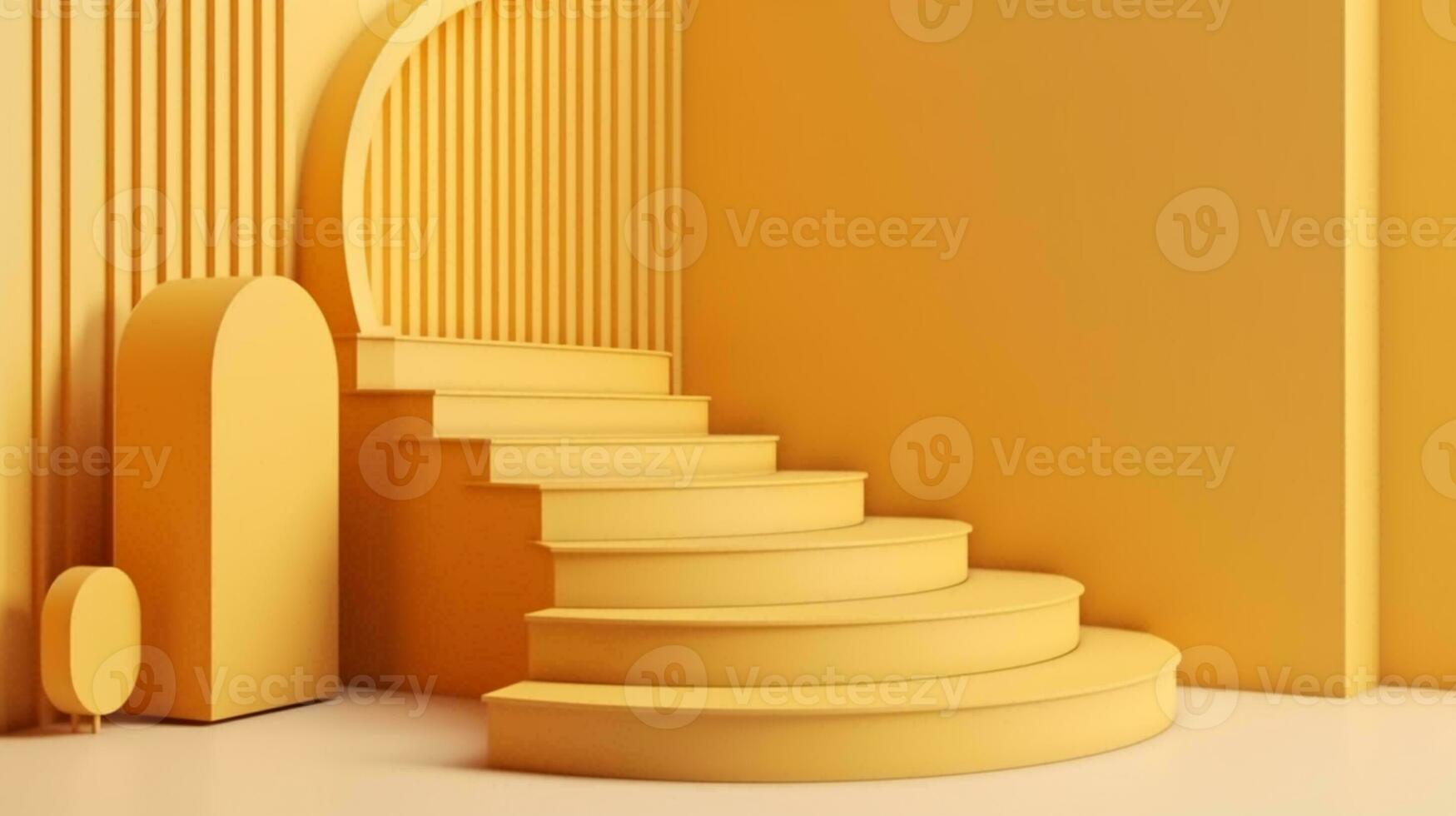 amarillo pastel podio y etapa burlarse de arriba. generativo ai. foto