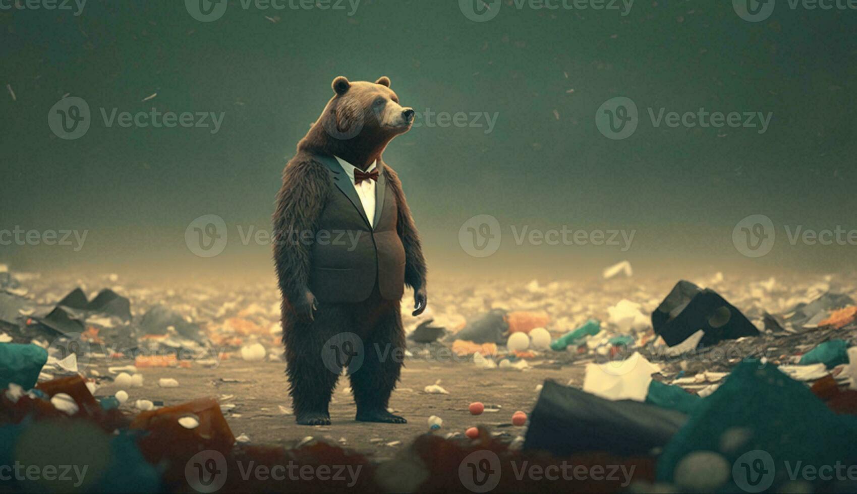 A giant bear with a huge pile of garbage. Generative AI. photo