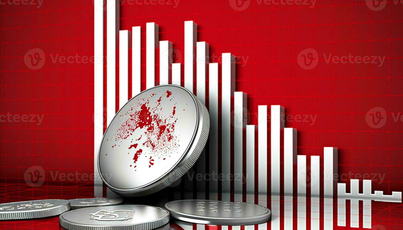 An image of the dollar rate cut. Money symbol with arrow stretched down, profit reduction, income, economy and income, icons for business concepts. Generative AI. photo