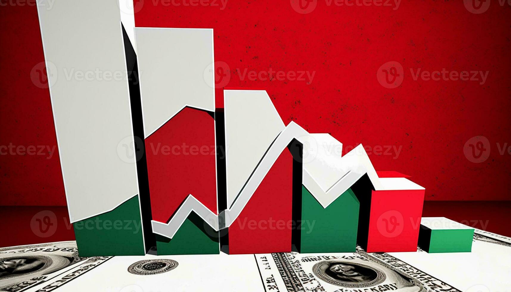 An image of the dollar rate cut. Money symbol with arrow stretched down, profit reduction, income, economy and income, icons for business concepts. Generative AI. photo