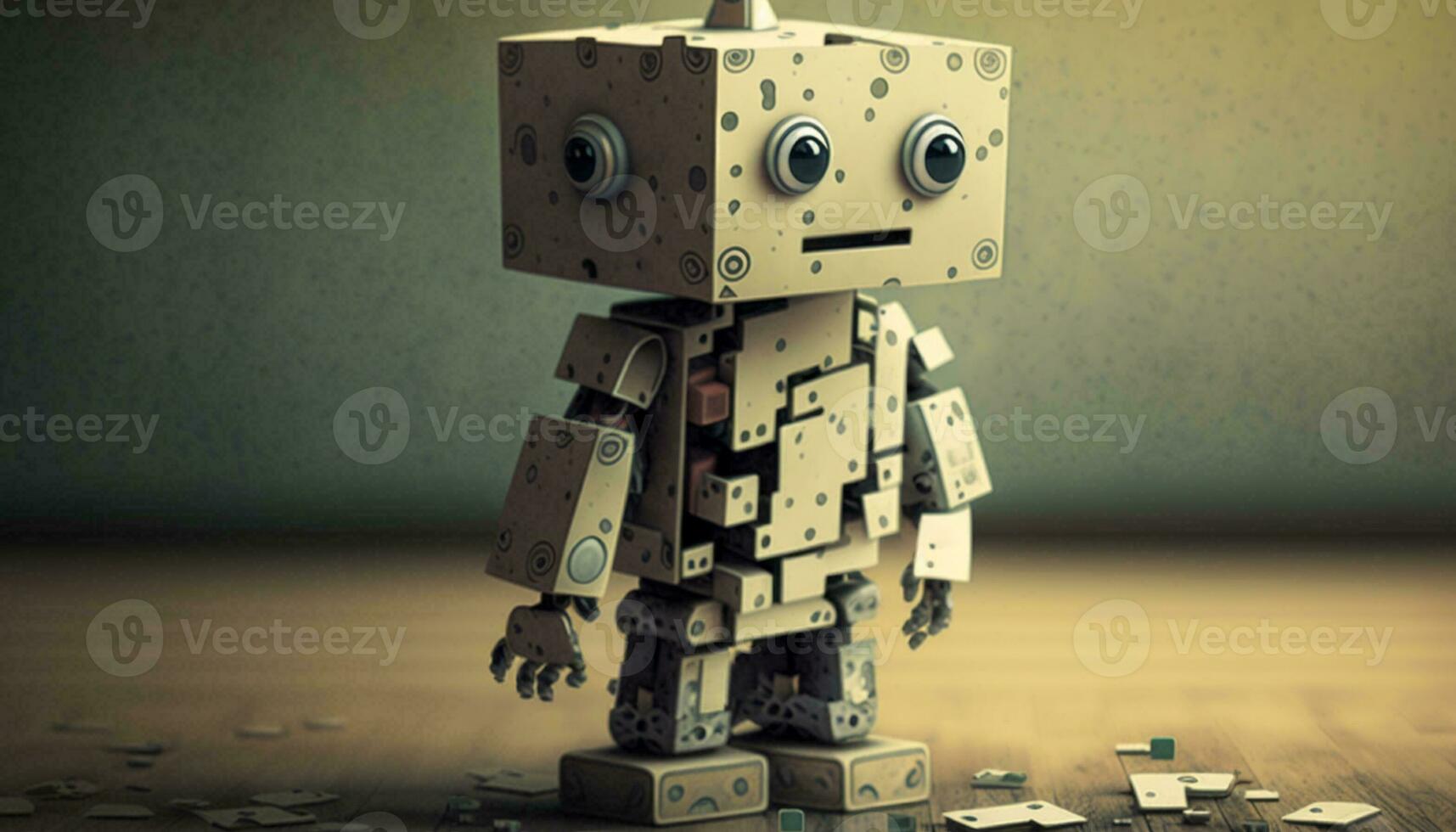 Cute introverted robot jigsaw puzzle. Generative AI. photo