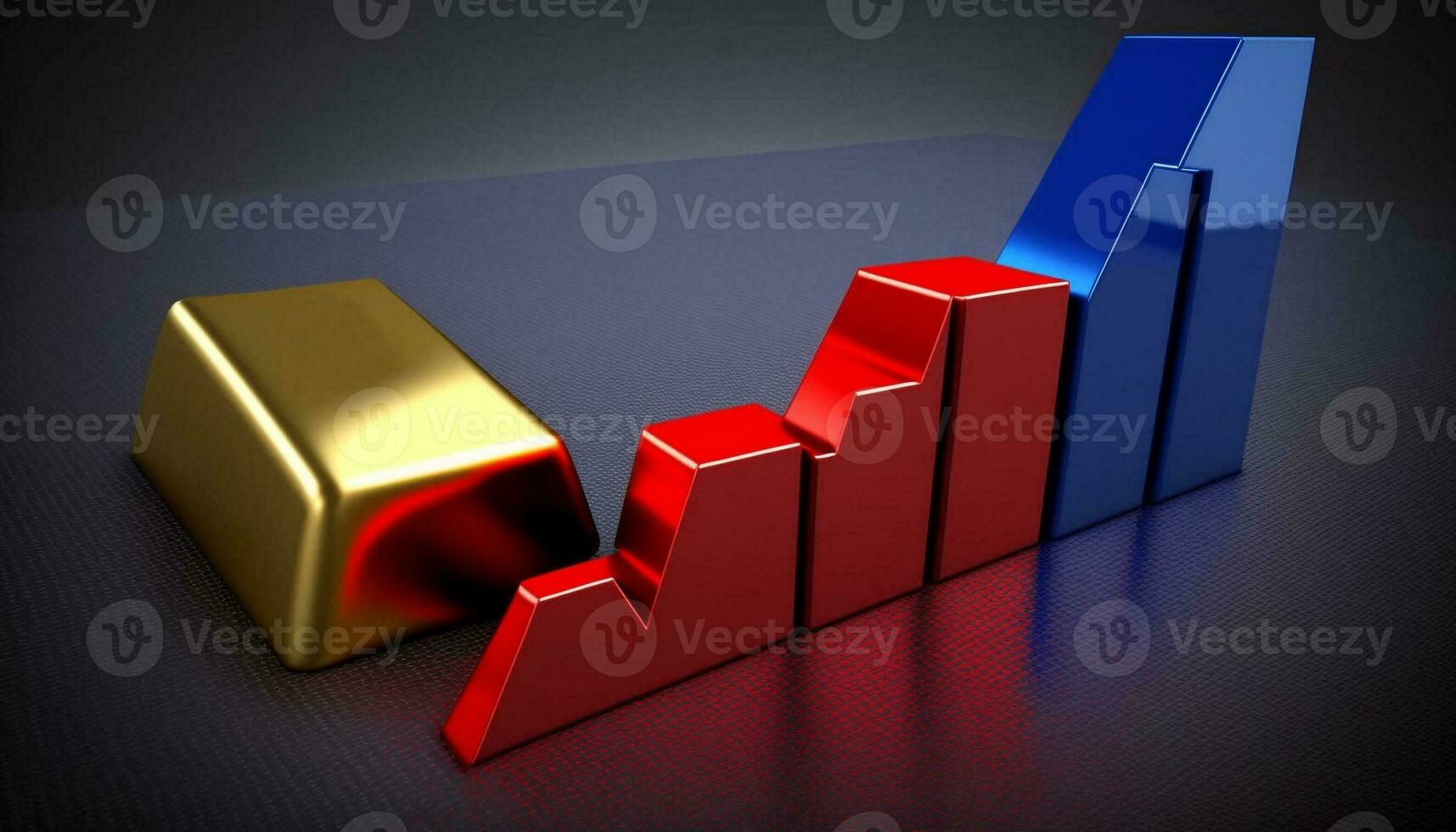 Business growth concept in metaphor chart showing gold market profit increasing towards future goals. Generative AI. photo