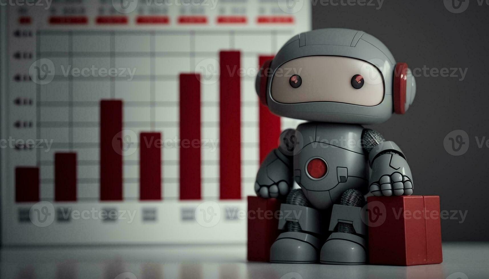 Bank and robot icons on graph chart background. Generative AI. photo