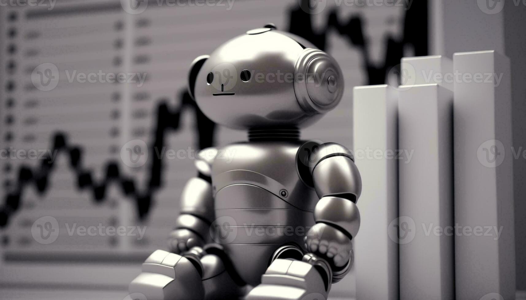 Bank and robot icons on graph chart background. Generative AI. photo