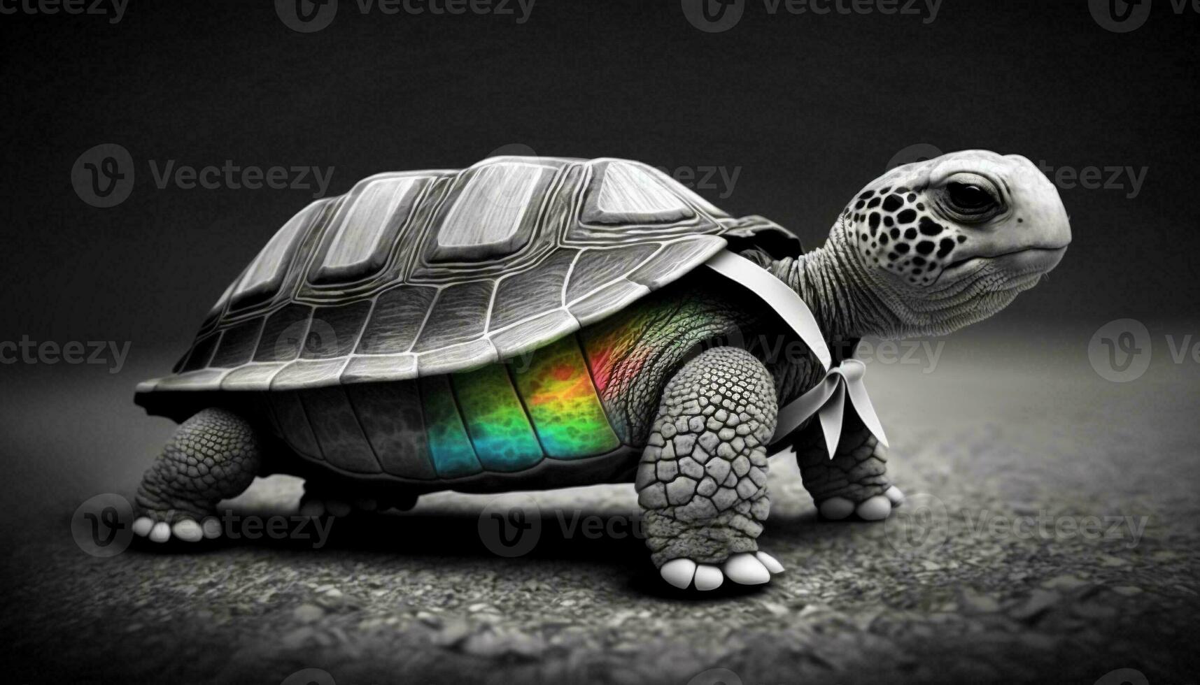 Turtle in a suit on a black background. AI Generative. photo