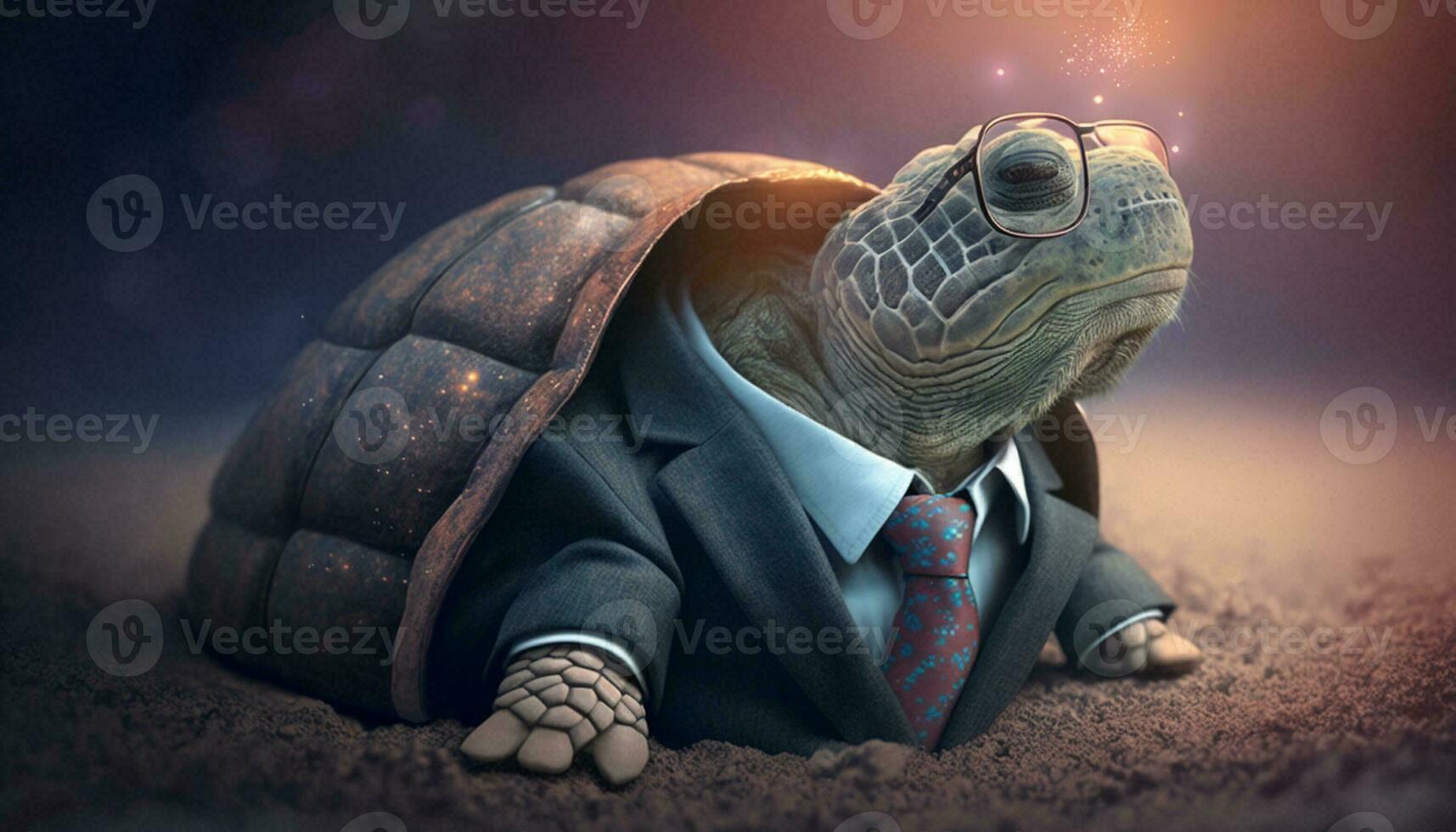 Tortuga en un traje en un negro antecedentes. ai generativo. foto