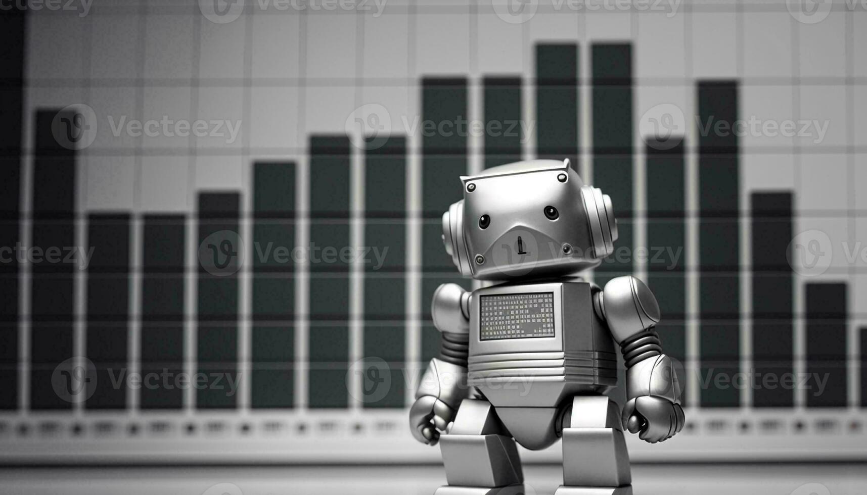 Bank and robot icons on graph chart background. Generative AI. photo