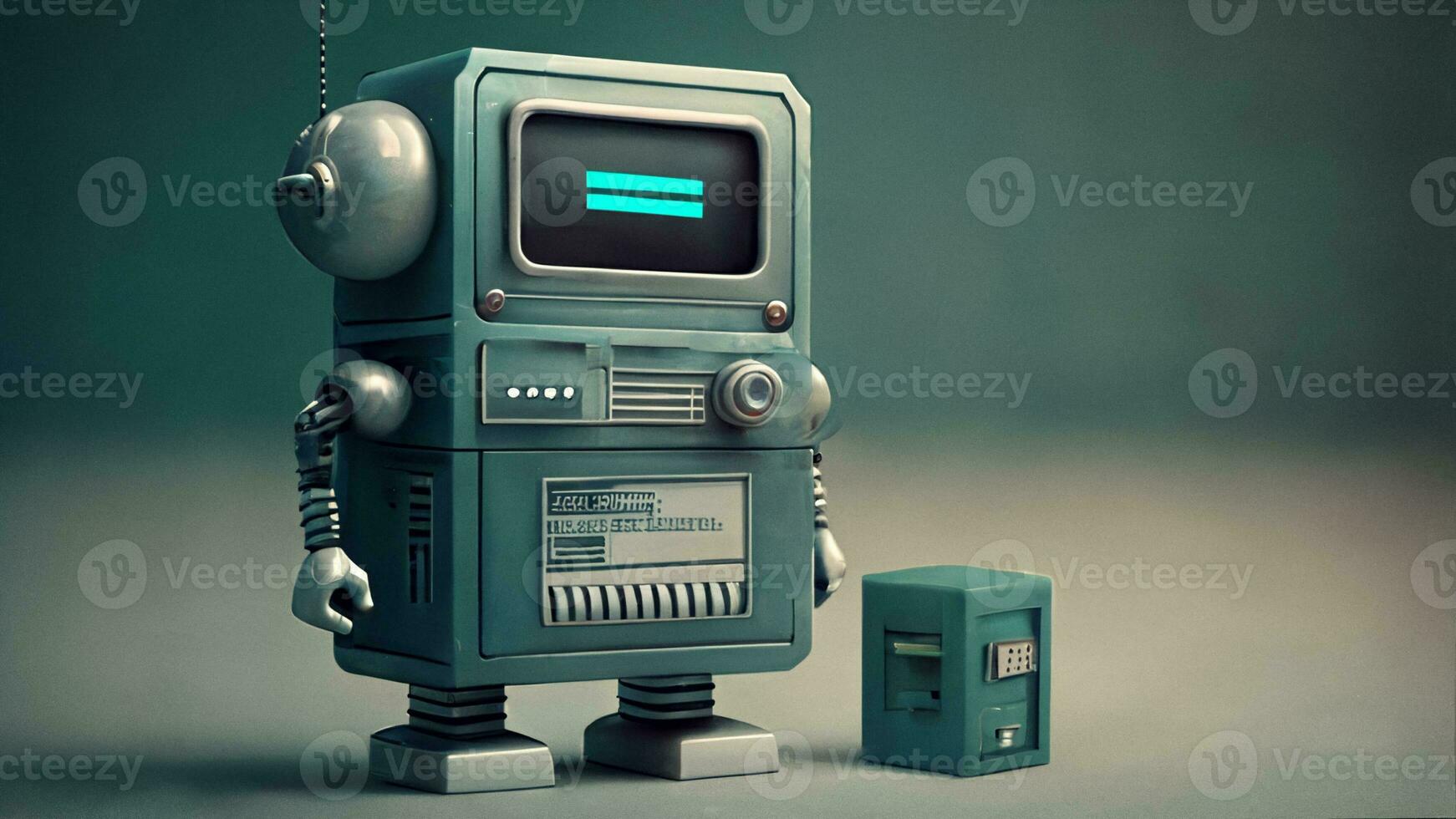 Bank and robot icons on graph chart background. Generative AI. photo