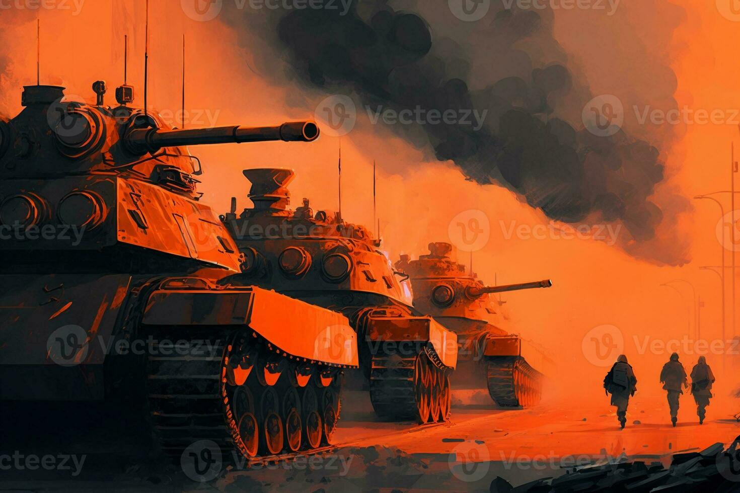 Army tank in the field of battle,Concept of war. AI Generative. photo