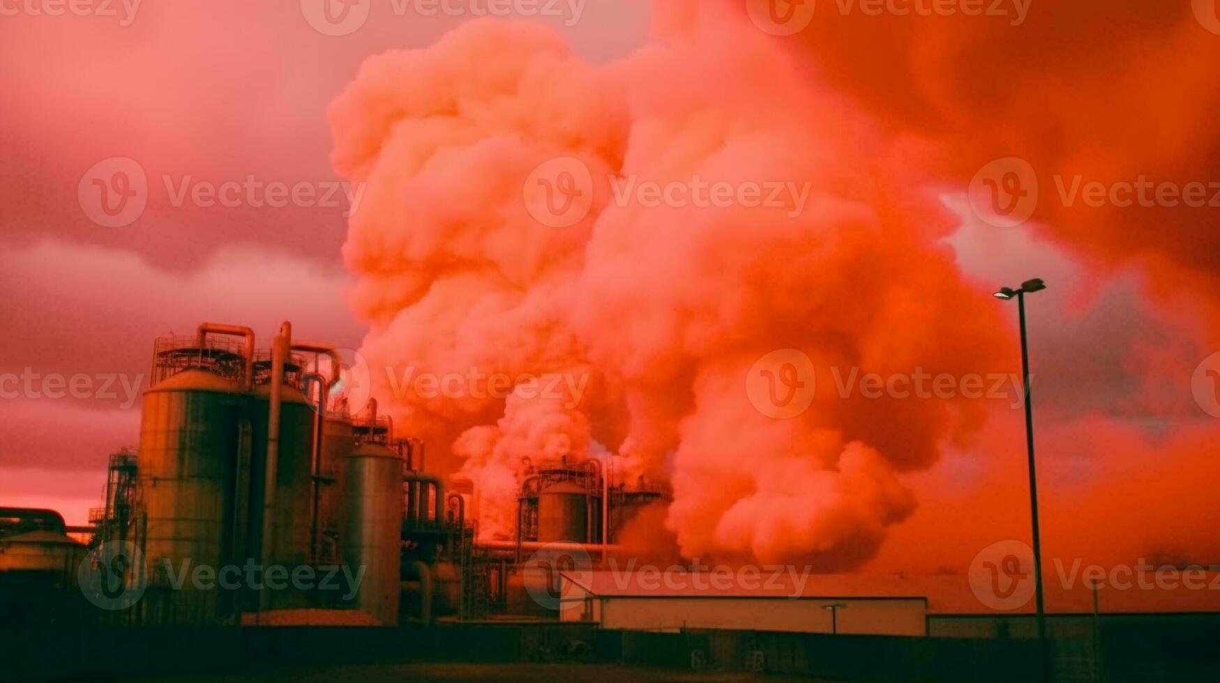 Pictures of toxic smoke from oil refineries, petrochemical plants, petroleum, chemical industries. Generative AI. photo