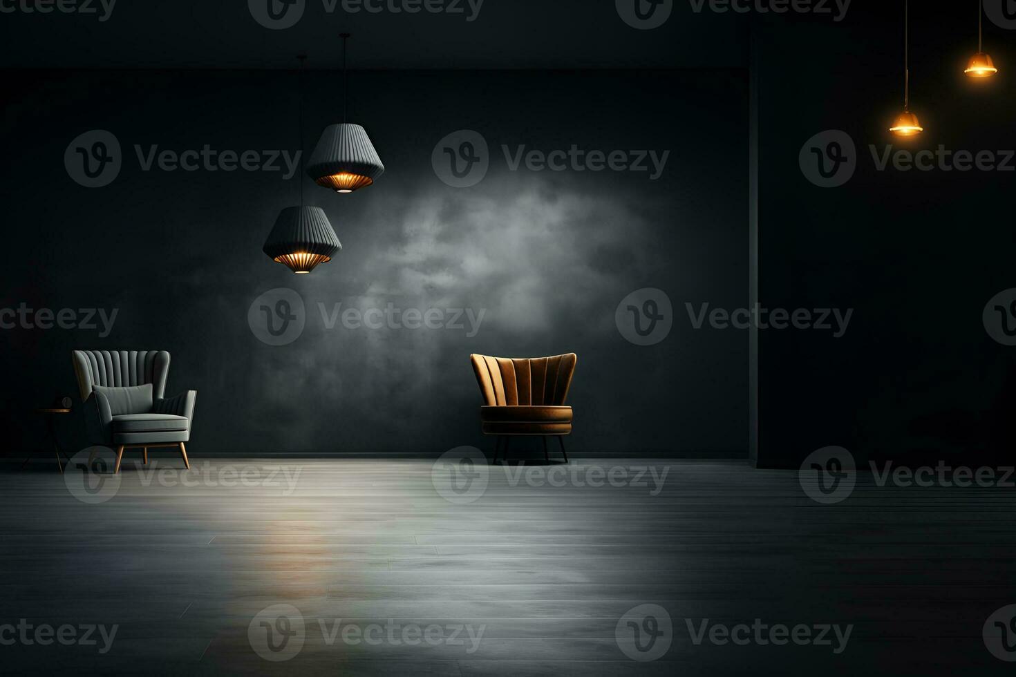 Wooden sofa wall in living room interior, modern design, mock up furniture decorative interior. AI Generative. photo