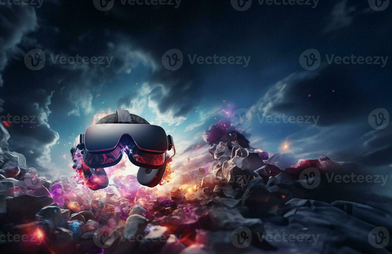 Metaverse, Future game and entertainment digital technology, VR virtual reality glasses, Generative AI. photo