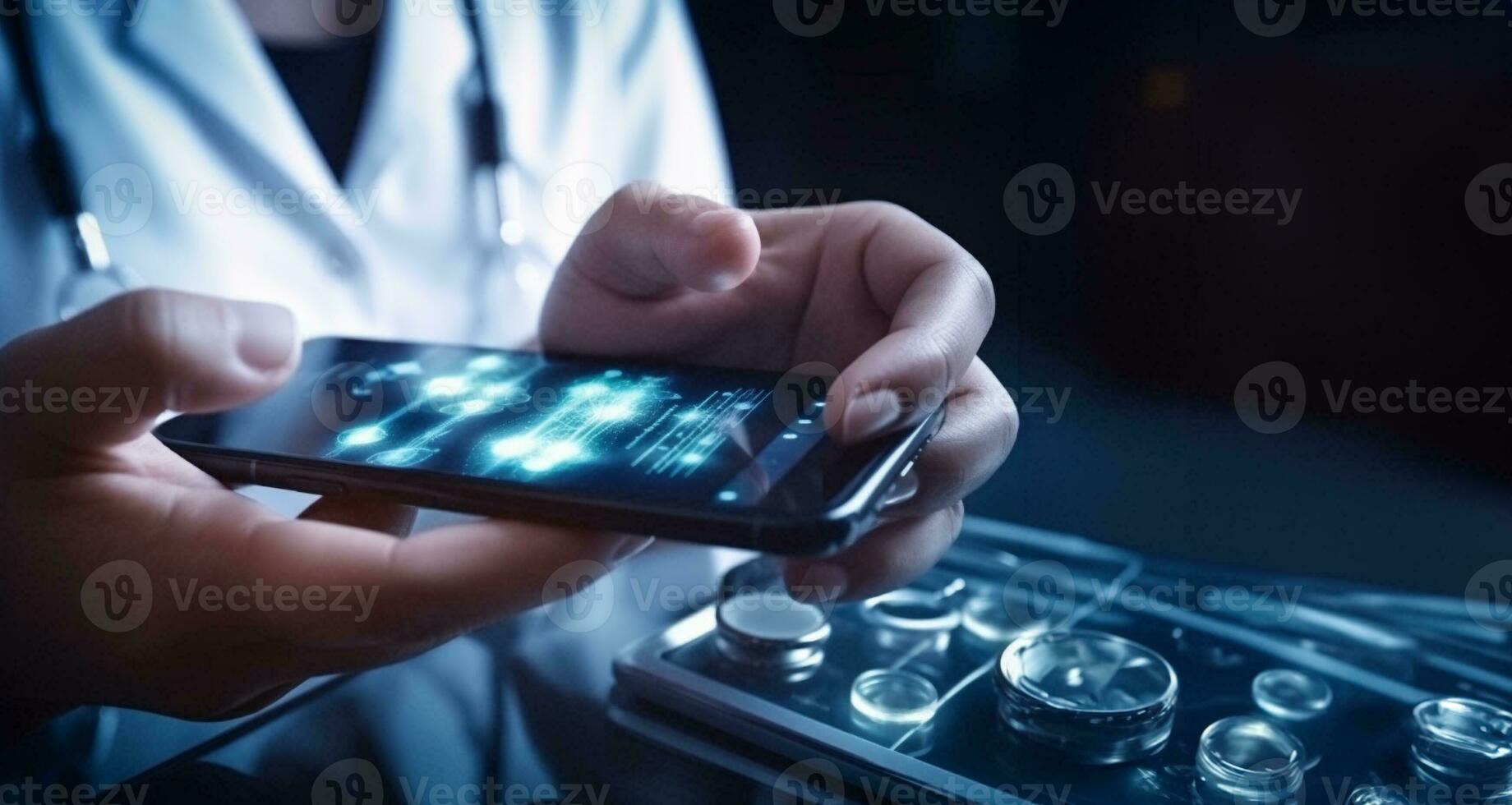 Medical abstract background medical digital symbol graphic. Generative AI. photo
