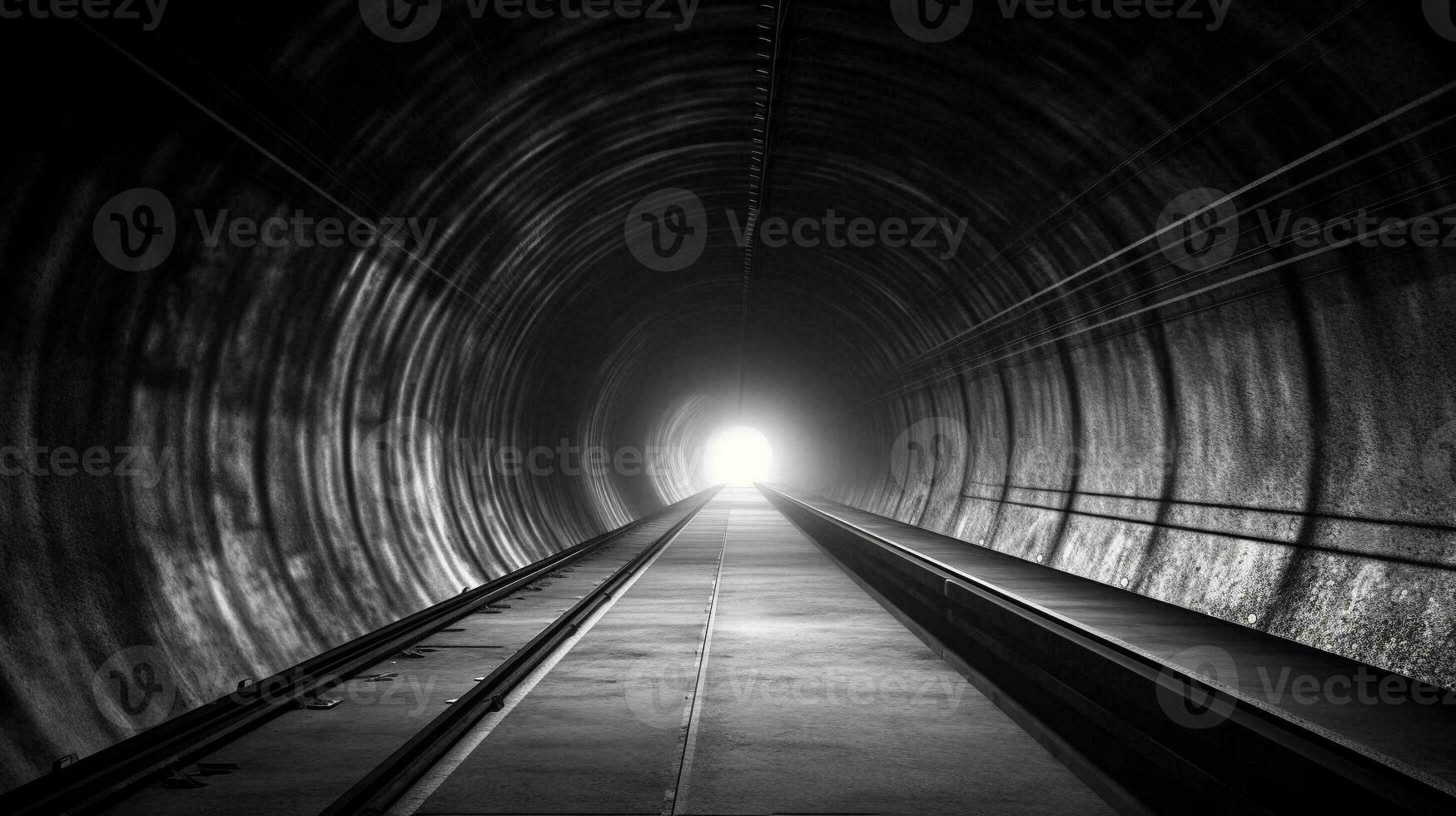 Science friction  or railway tunnel on empty space for. Generative AI. photo