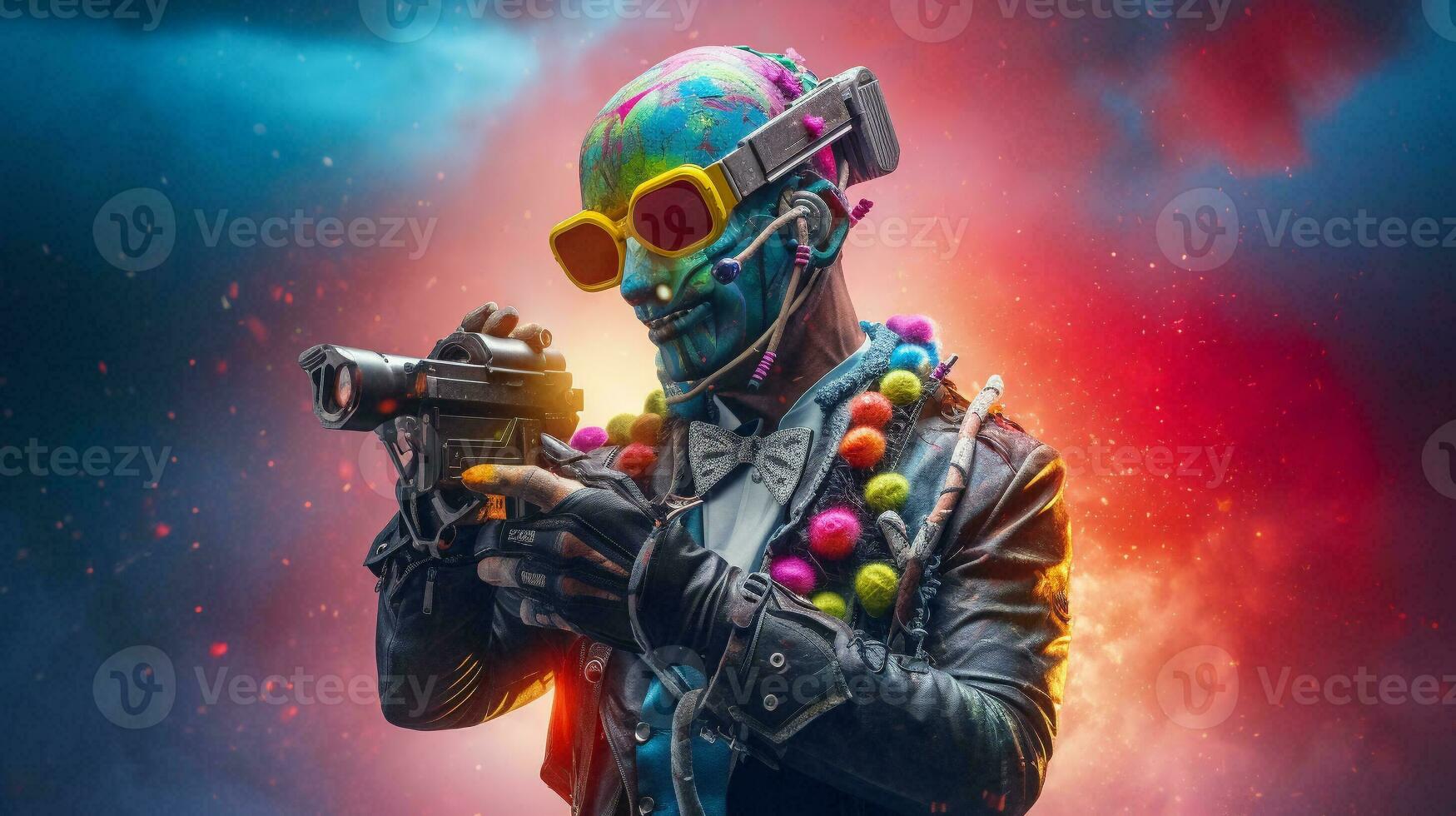 AI Metaverse armored man in gaming world holding a race. AI Generative. photo