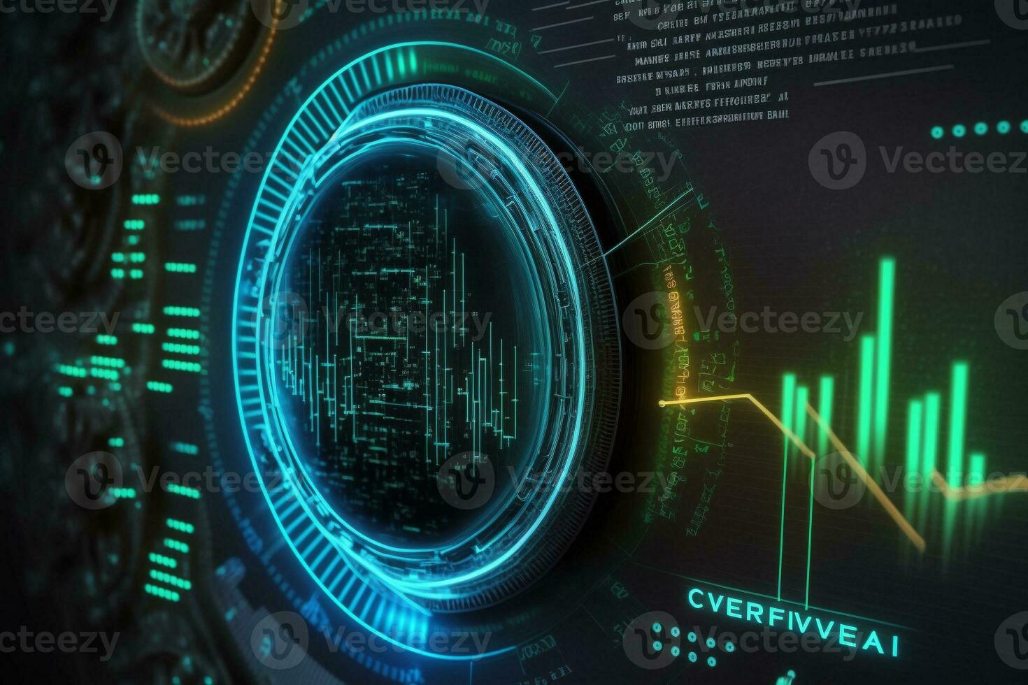 AI Metaverse concept collage with robots on Forex technology. AI Generative. photo