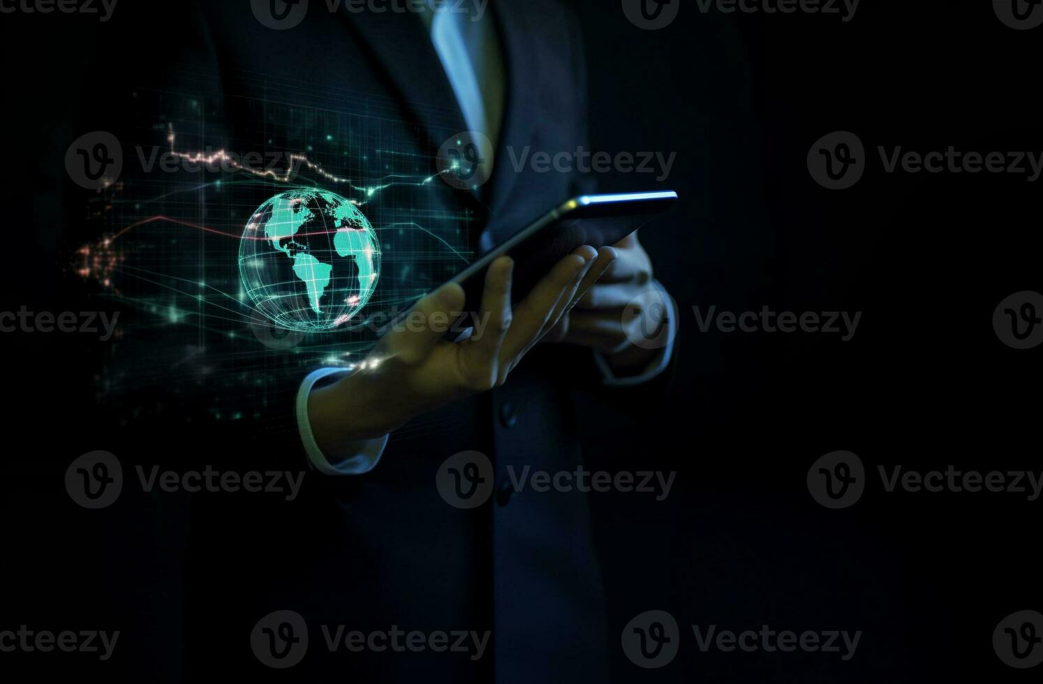 Wireless internet network for global business growth social media Digital e-commerce. Generative AI. photo