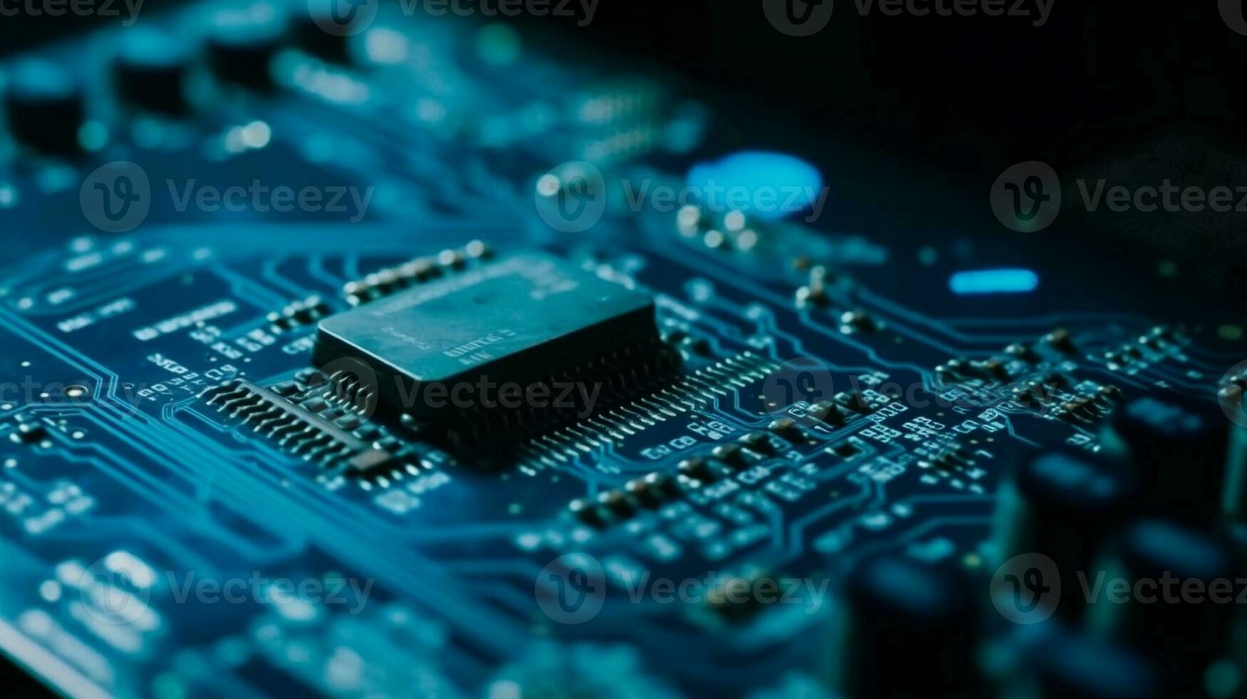 Microcircuits of the computer chip close up. AI Generative. photo