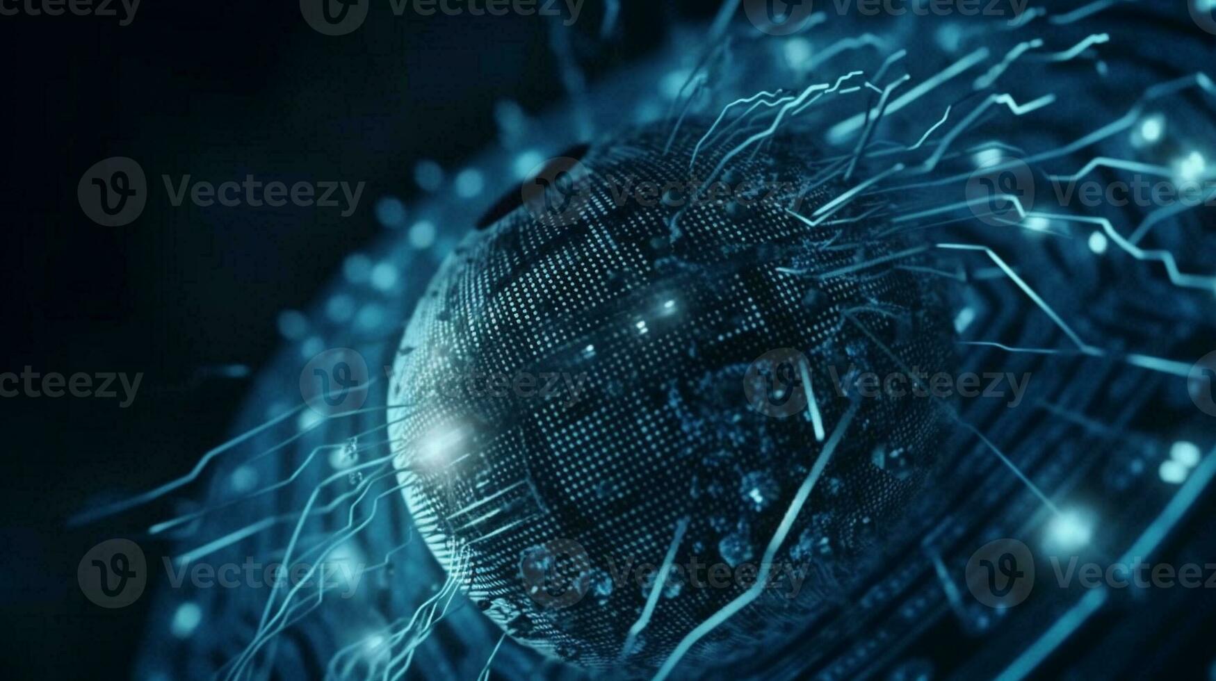 Microcircuits of the computer chip close up. AI Generative. photo