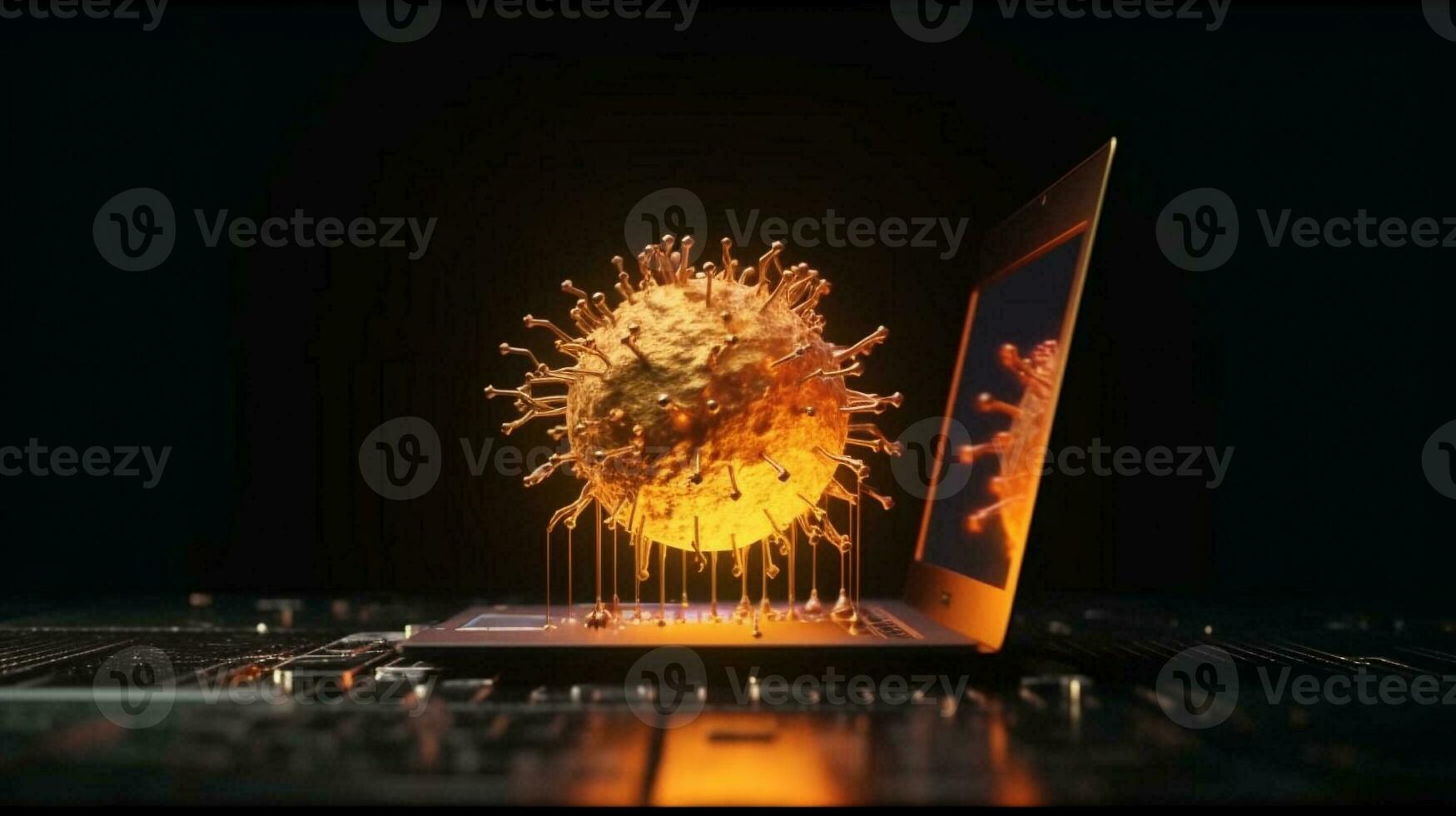 Technology and engineering concept Hacker attack system, red alert sign hologram and cybersecurity icons on empty space for text. photo