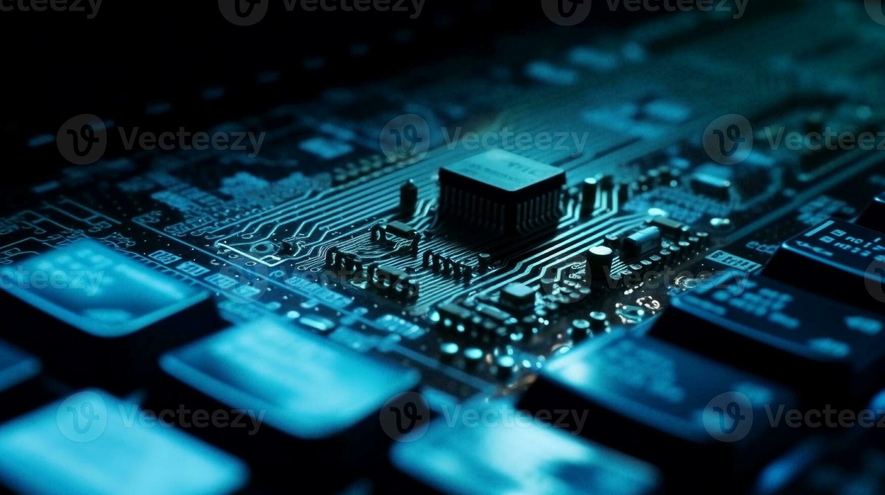 Microcircuits of the computer chip close up. AI Generative. photo