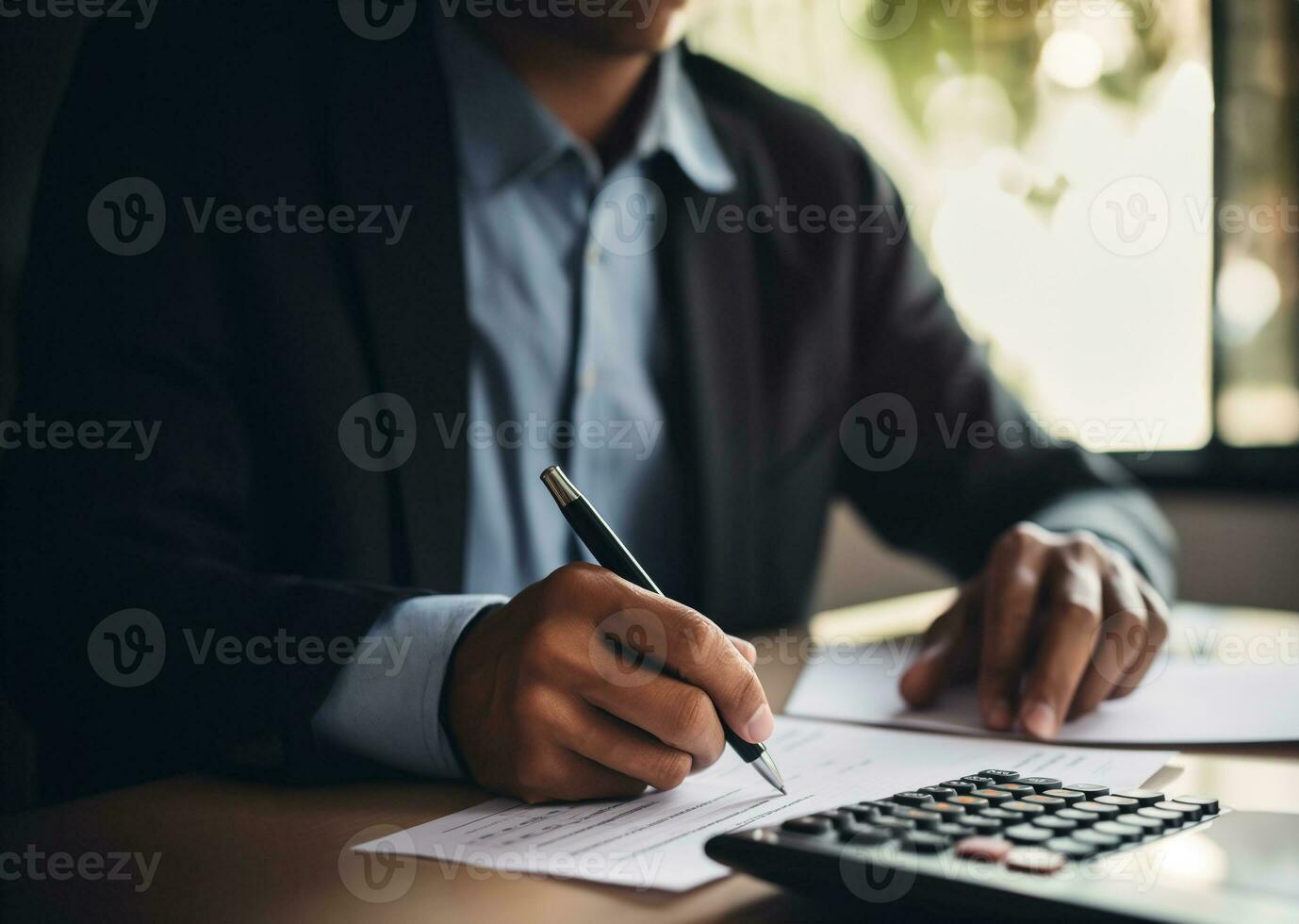 Businessman, artificial intelligence technology, keyboard, laptop, innovation, modern businessman. Generative AI. photo