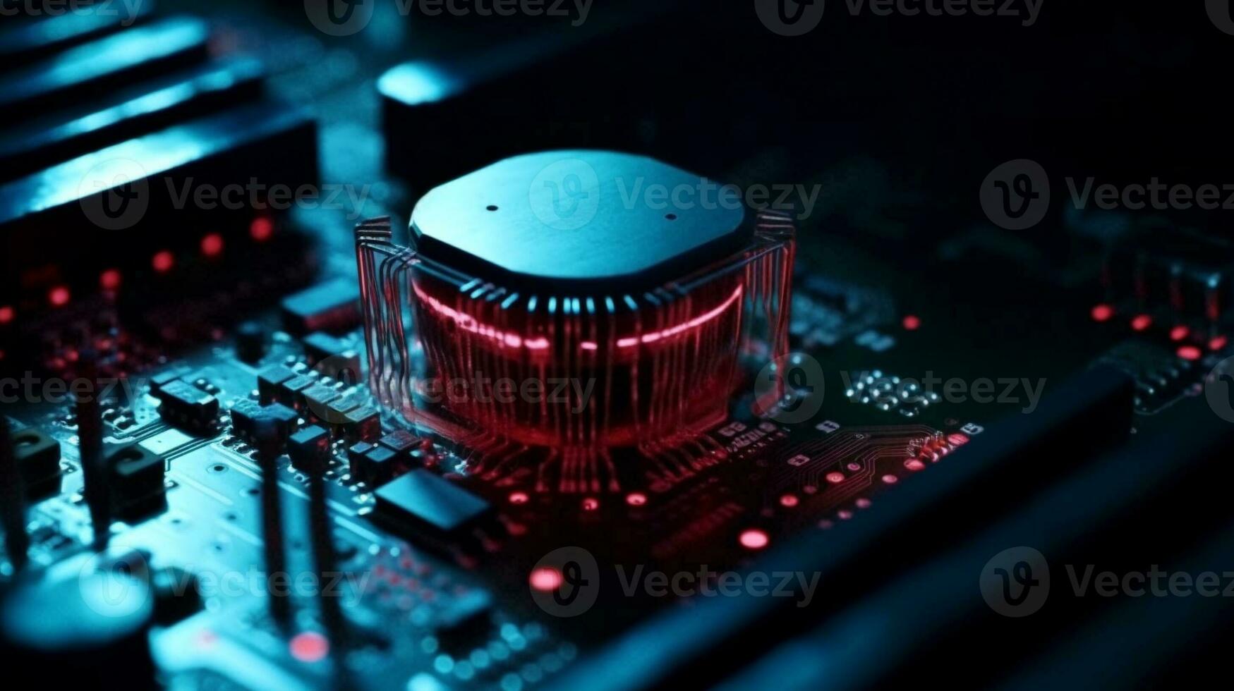 Microcircuits of the computer chip close up. AI Generative. photo