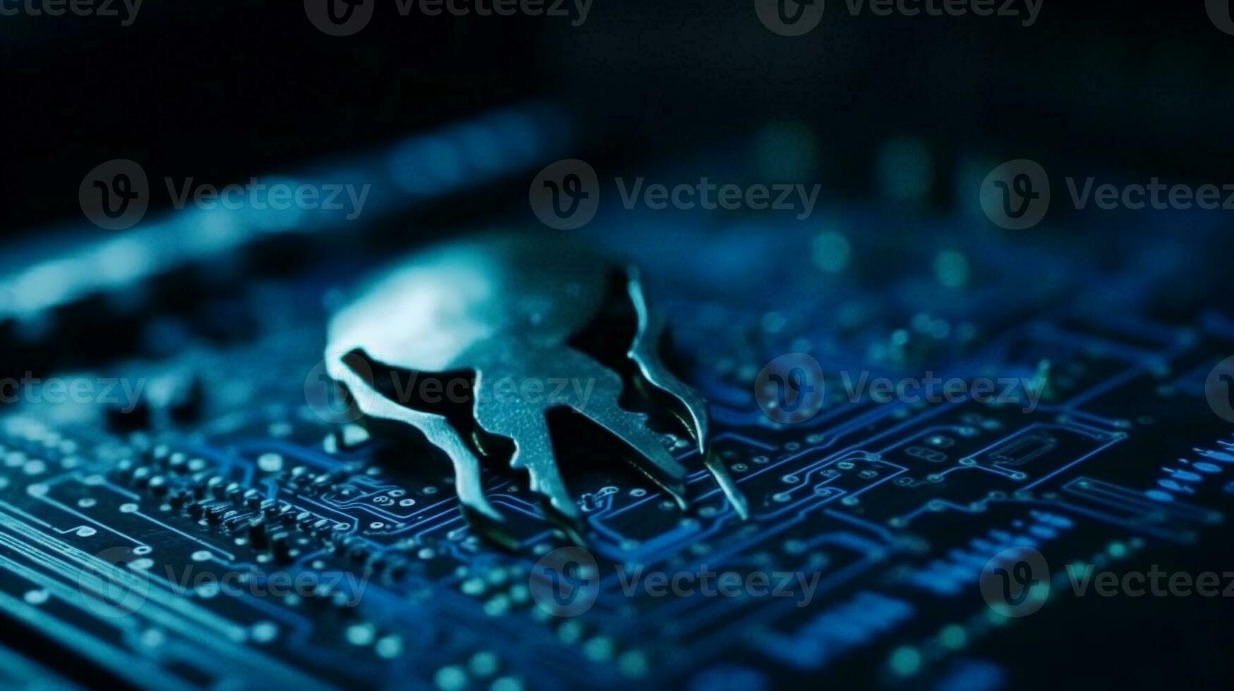 Microcircuits of the computer chip close up. AI Generative. photo