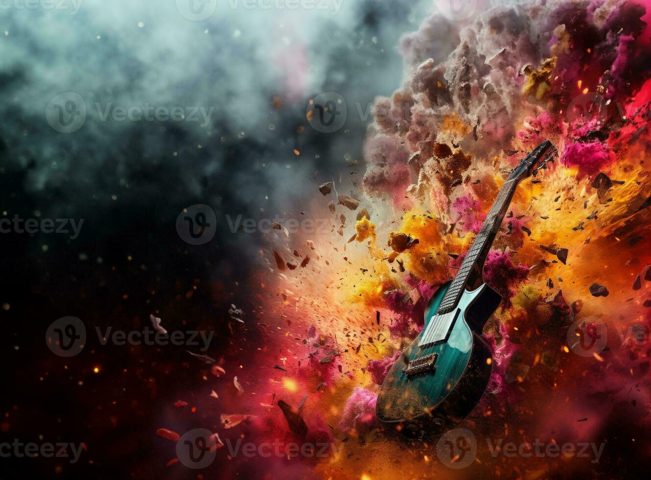 Acoustic guitar in fire and water high resolution acoustic guitar in fire and water Illustration for guitar concert poster. photo