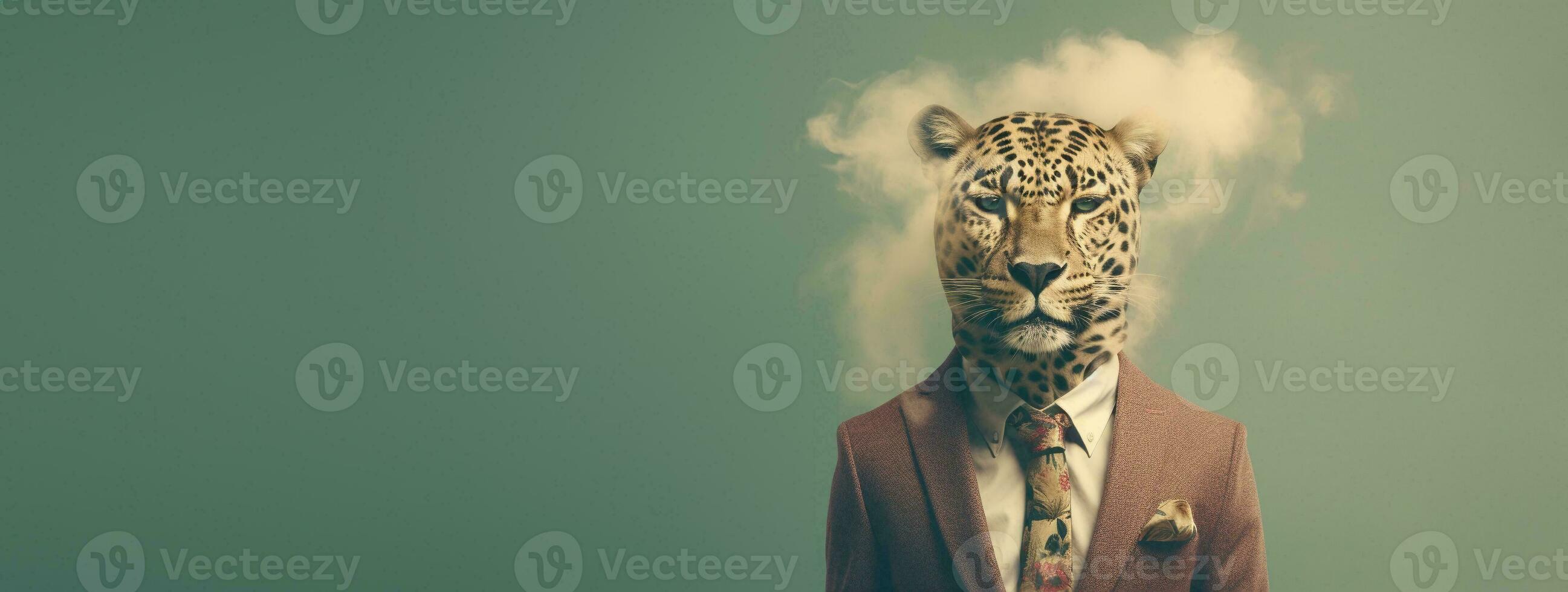 Front view of a tiger wearing a suit standing animated bur. AI Generative. photo