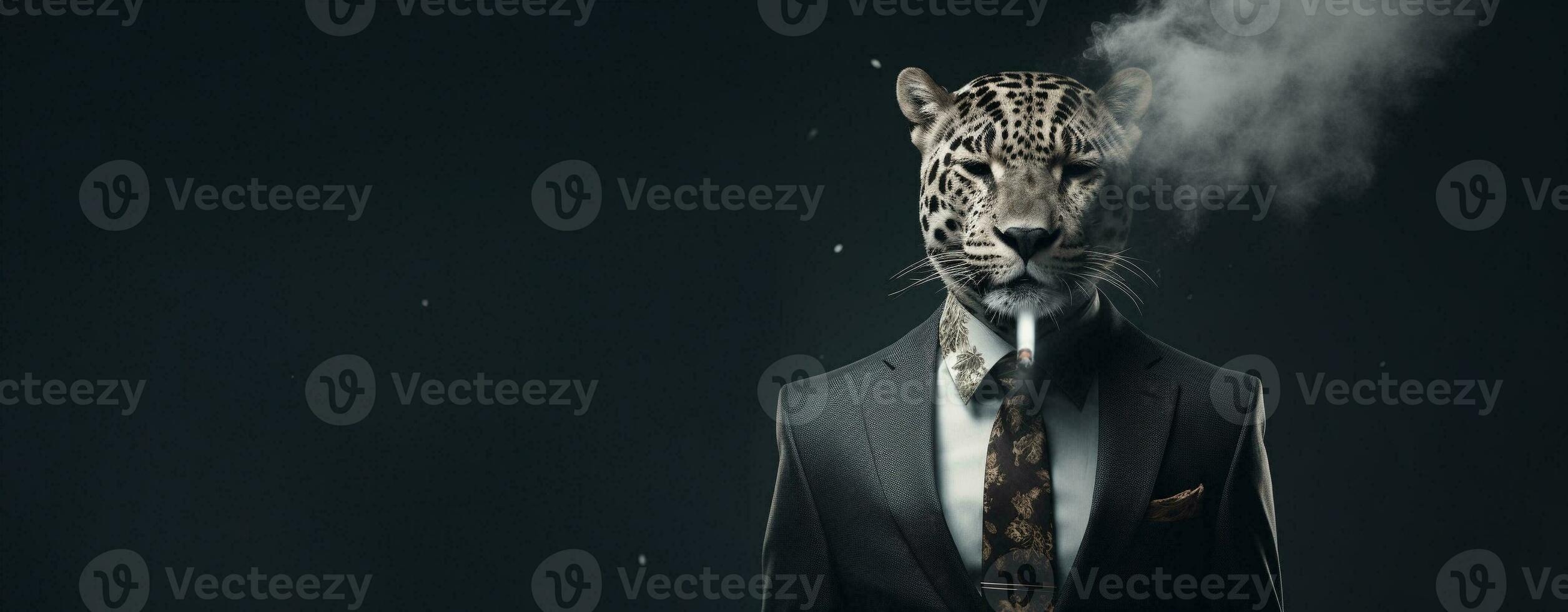 Front view of a tiger wearing a suit standing animated bur. AI Generative. photo