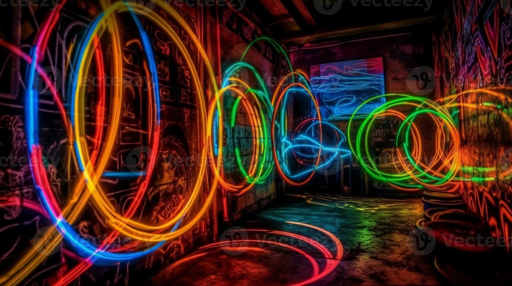 Neon lights abstract background HDR. AI Generative. photo