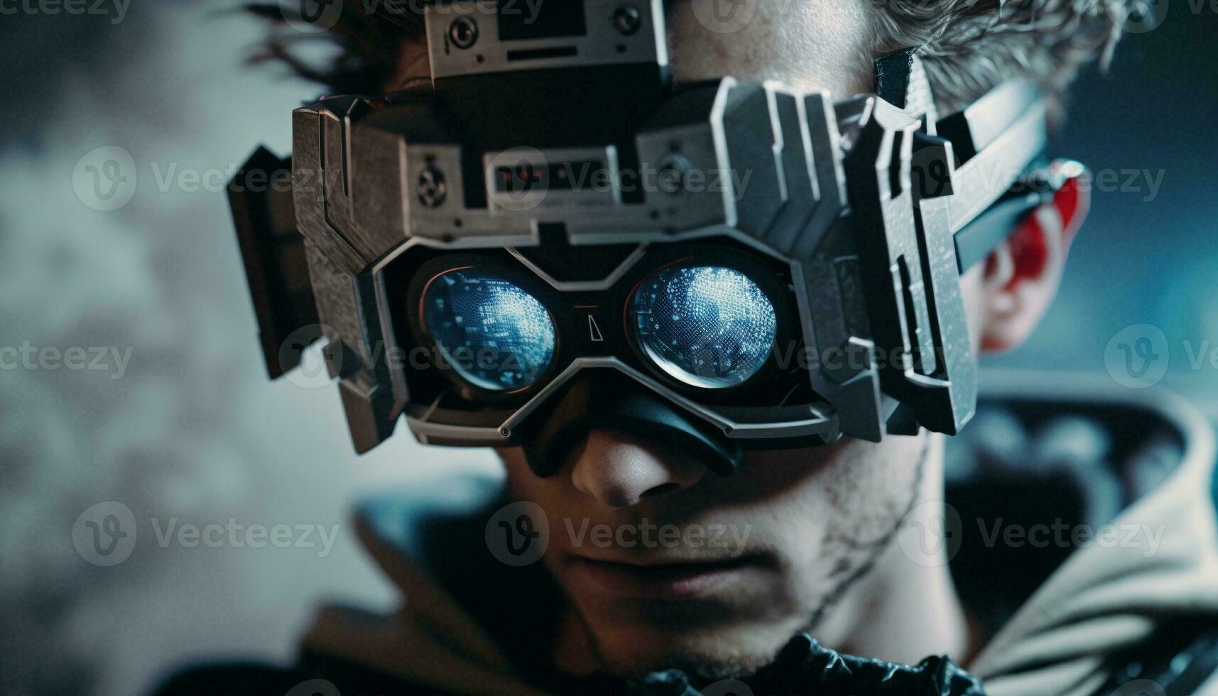 Robotic VR glasses exploding with creativity. AI Generative. photo
