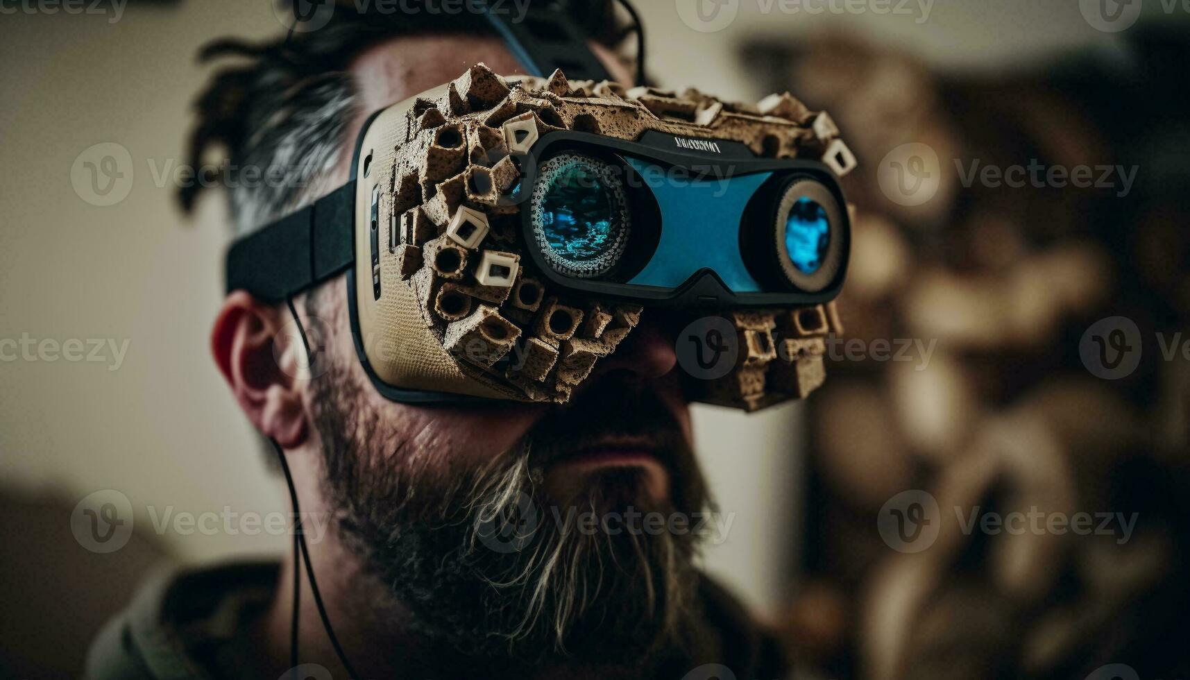 Robotic VR glasses exploding with creativity. AI Generative. photo