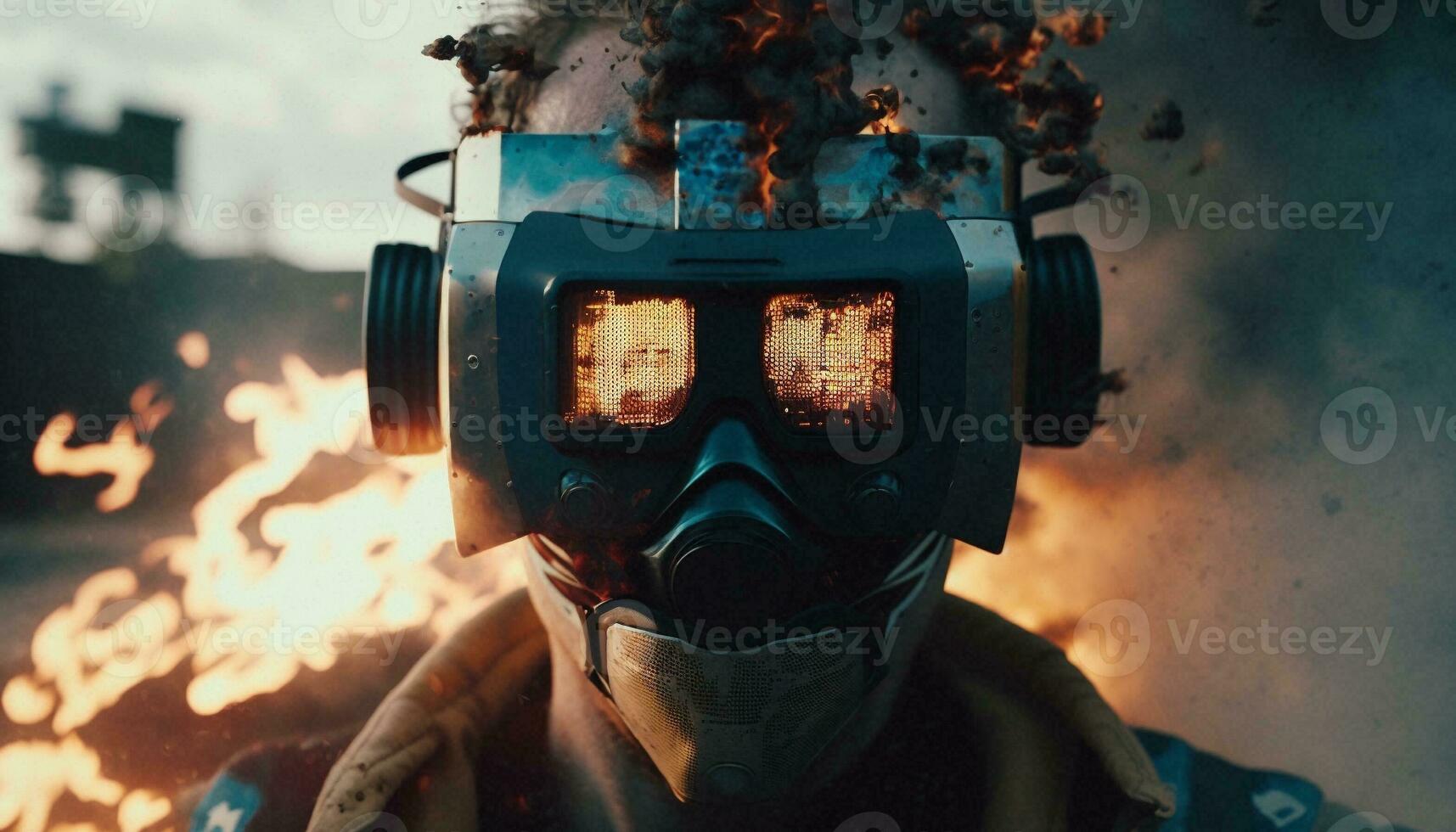 Robotic VR glasses exploding with creativity. AI Generative. photo
