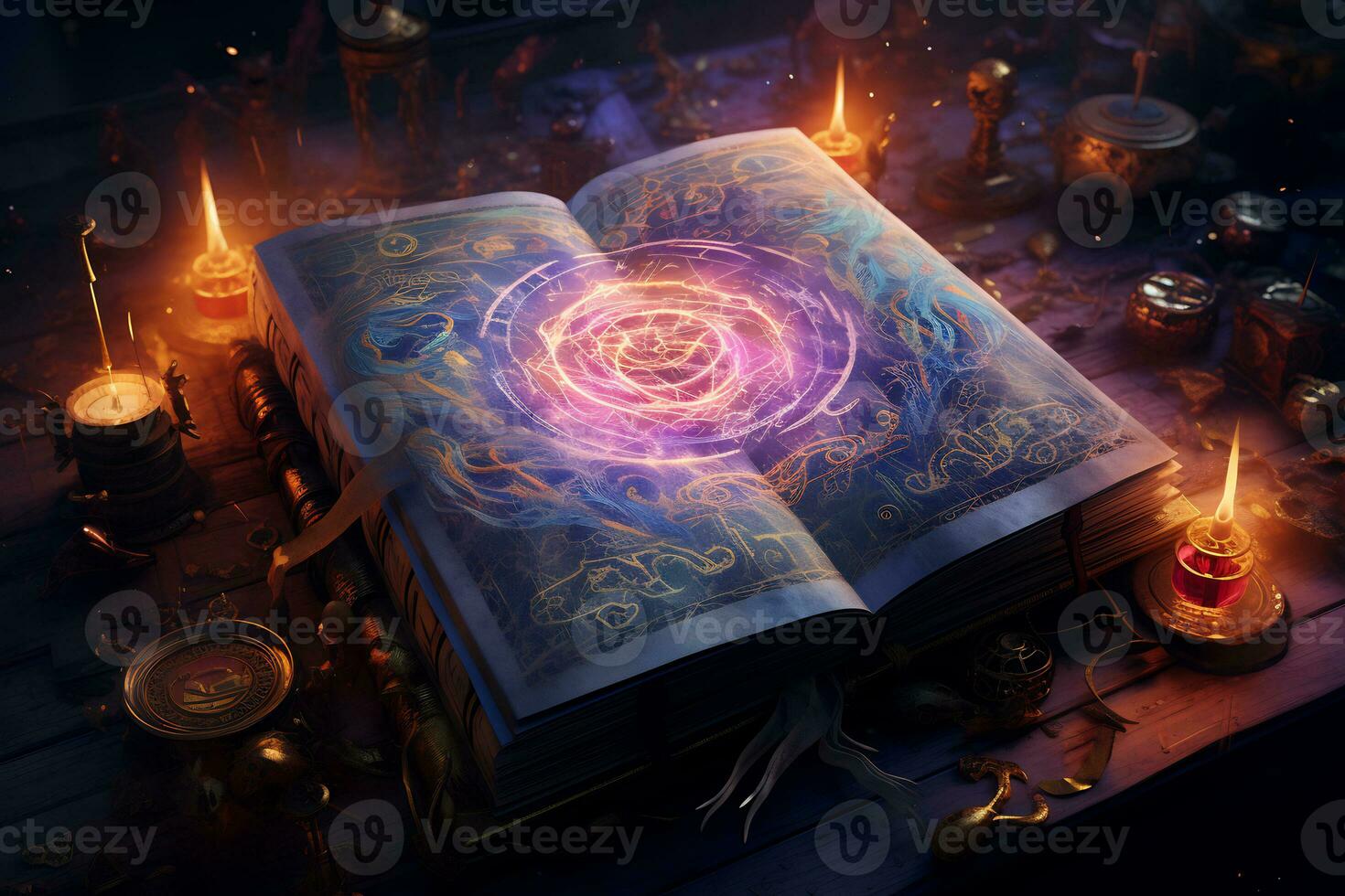 An intricate illustration of a witch ancient spellbook AI Generative photo