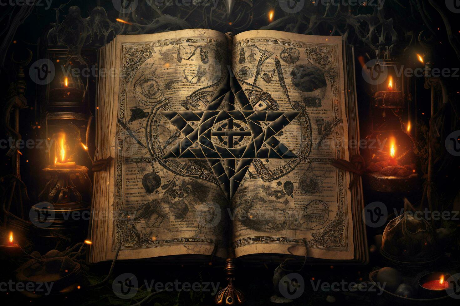 An intricate illustration of a witch ancient spellbook AI Generative photo