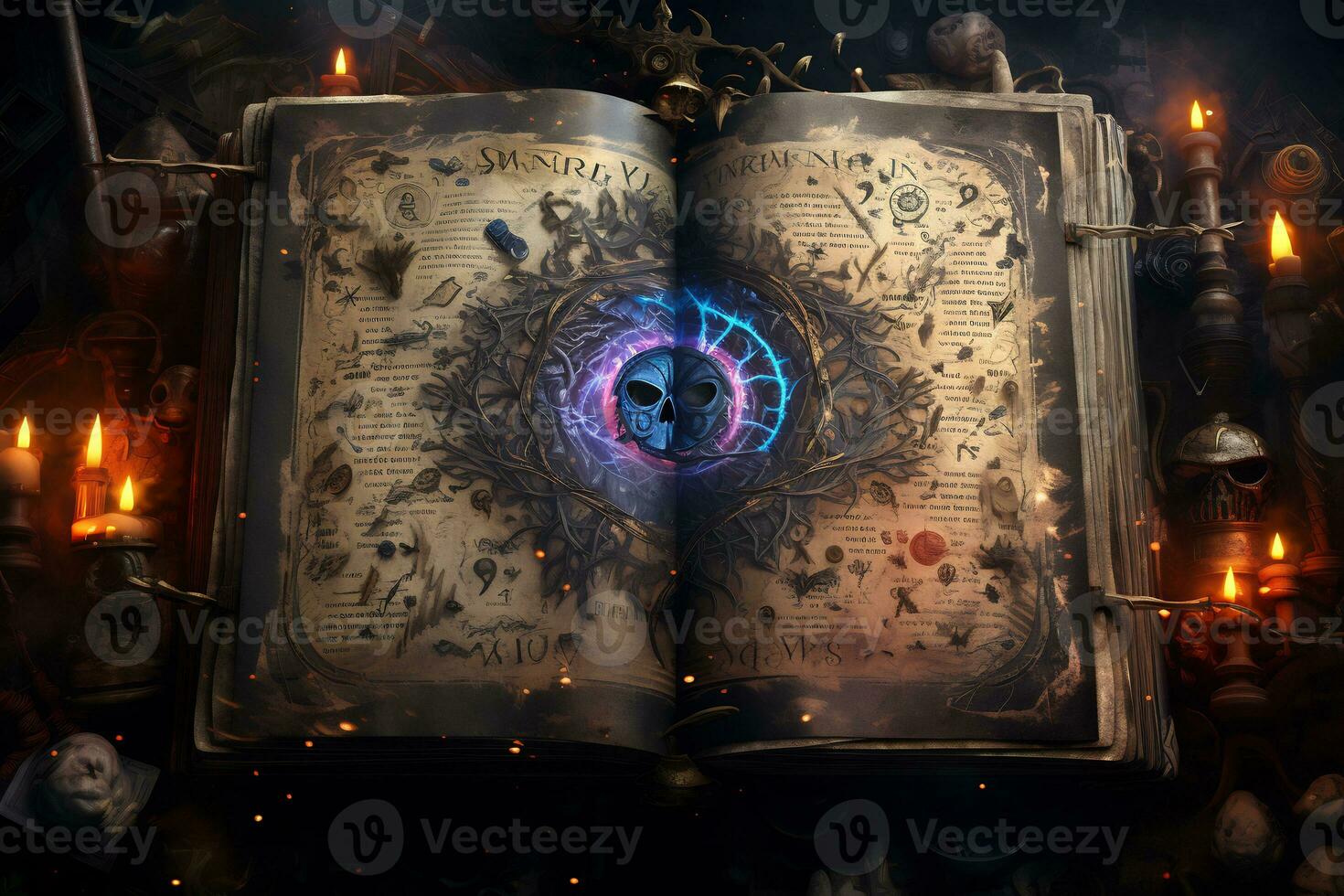 An intricate illustration of a witch ancient spellbook AI Generative photo