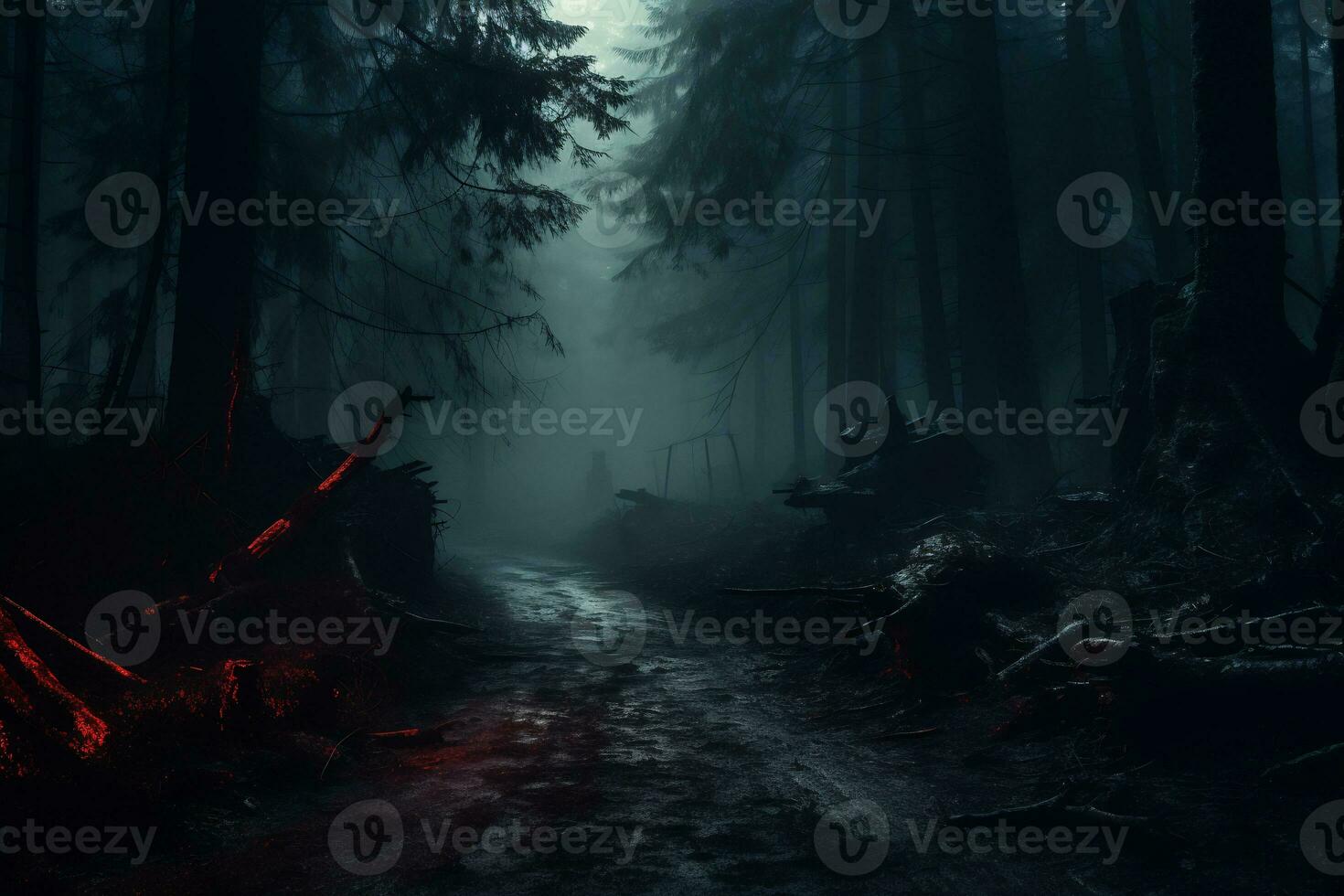 AI Generative spooky journey through a haunted forest photo