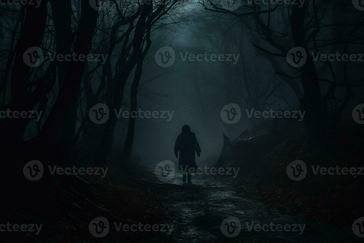 AI Generative spooky journey through a haunted forest photo
