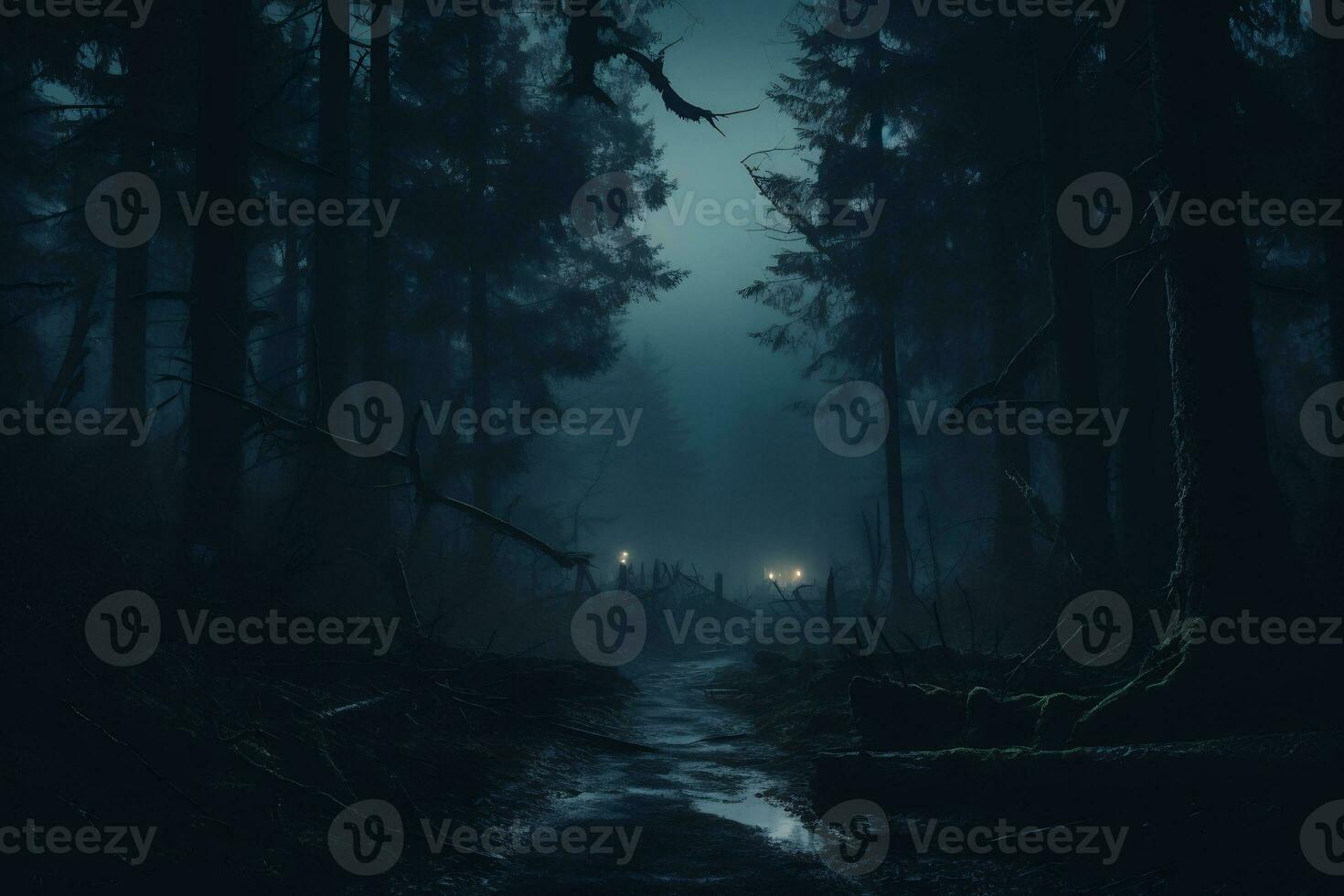 AI Generative spooky journey through a haunted forest photo