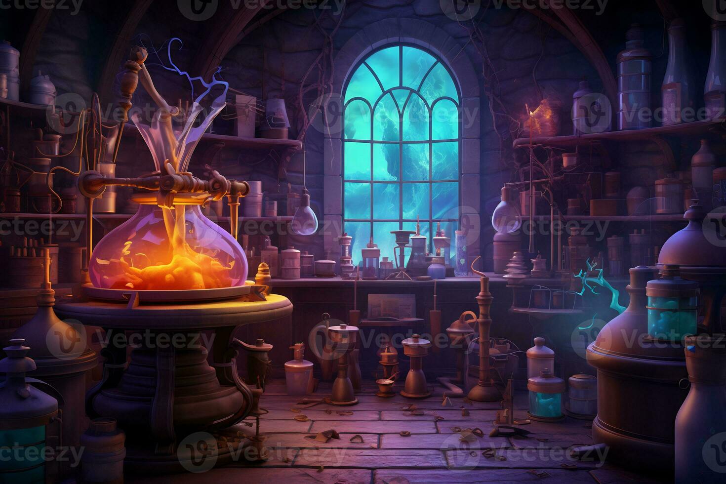 An eerie scene of a witch potion laboratory AI Generative photo