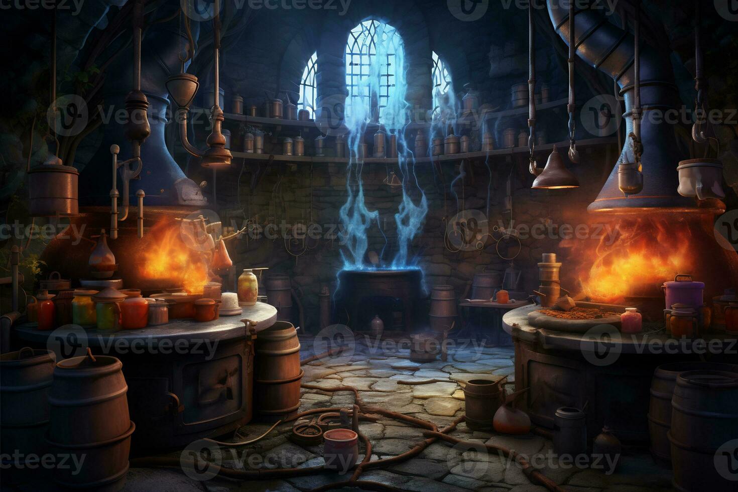 An eerie scene of a witch potion laboratory AI Generative photo