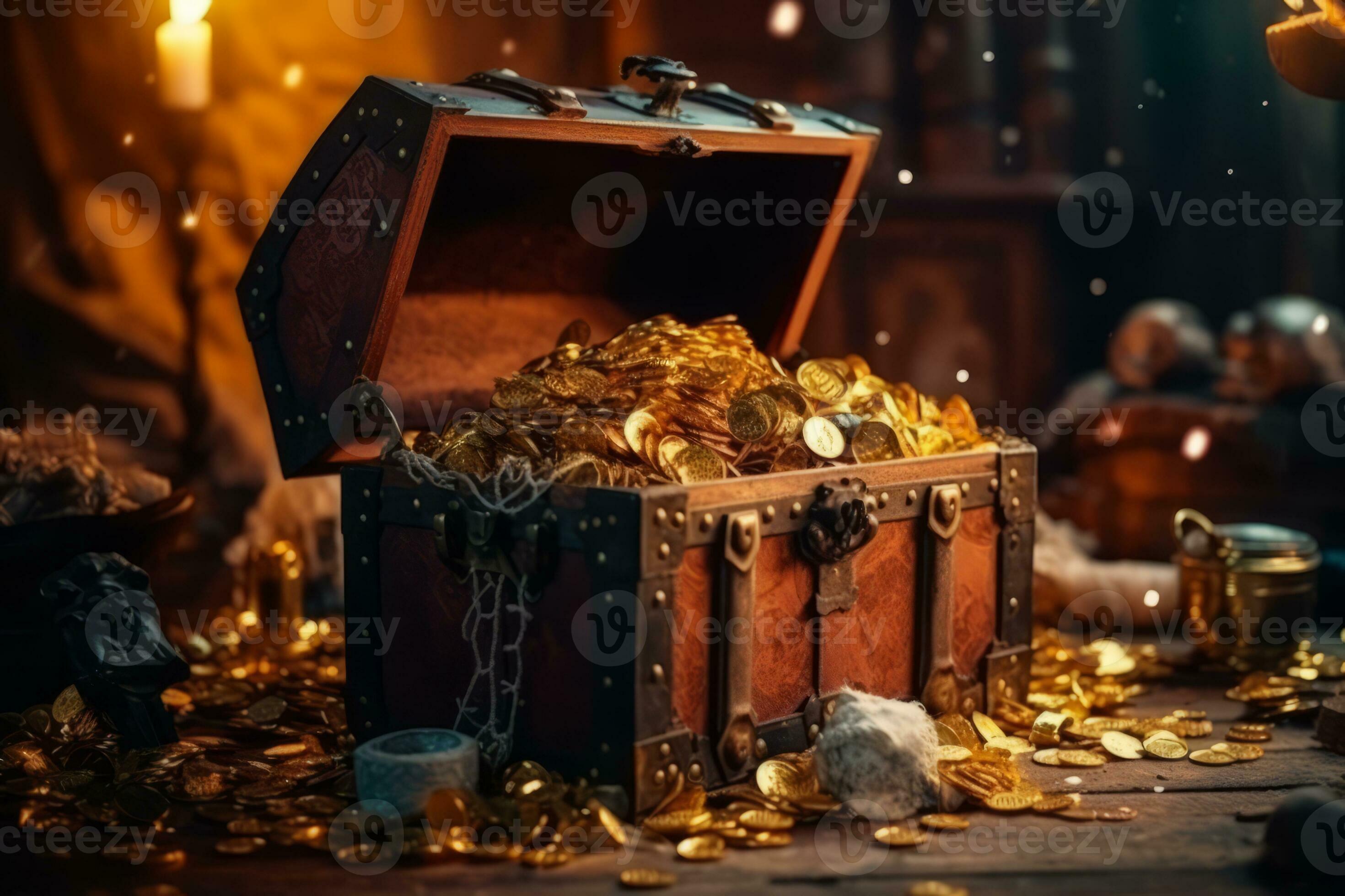 Open treasure chest filled with gold coins. Open treasure chest filled with  gold coins. Generative Ai 22588599 Stock Photo at Vecteezy