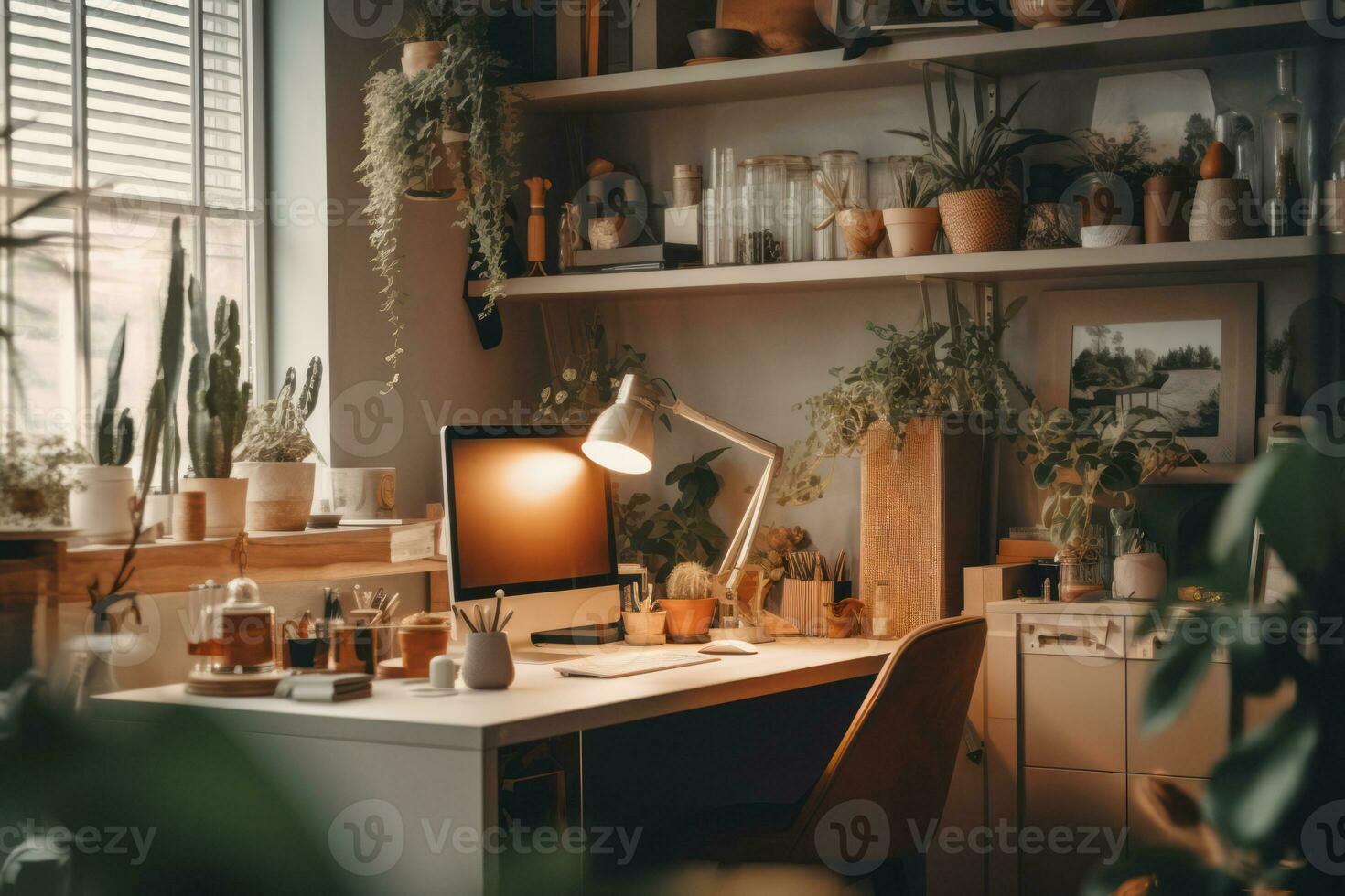Minimalist and clutter-free workspace with clean lines, natural materials, and a calm color palette, inspiring focus and productivity. Generative AI photo